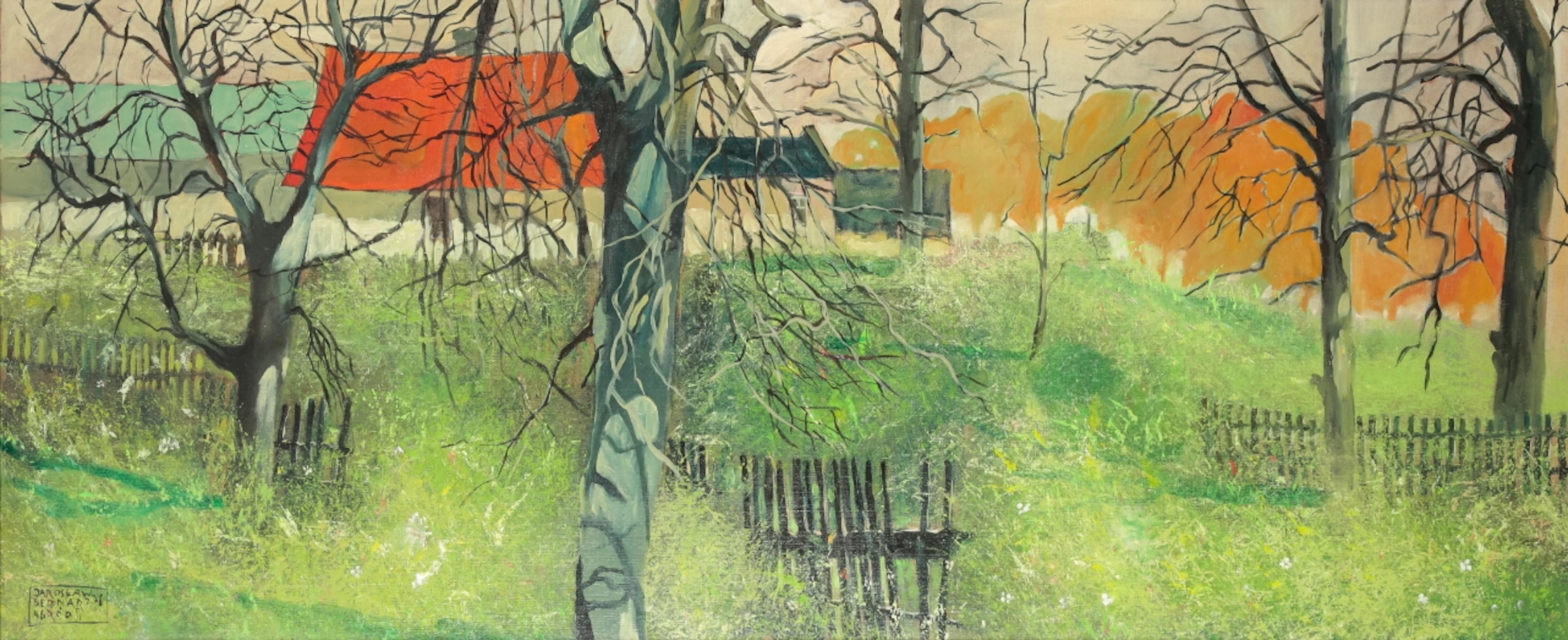 *JAROSLAW BEDNARZ (CONTEMPORARY) Wooded landscape with farm buildings