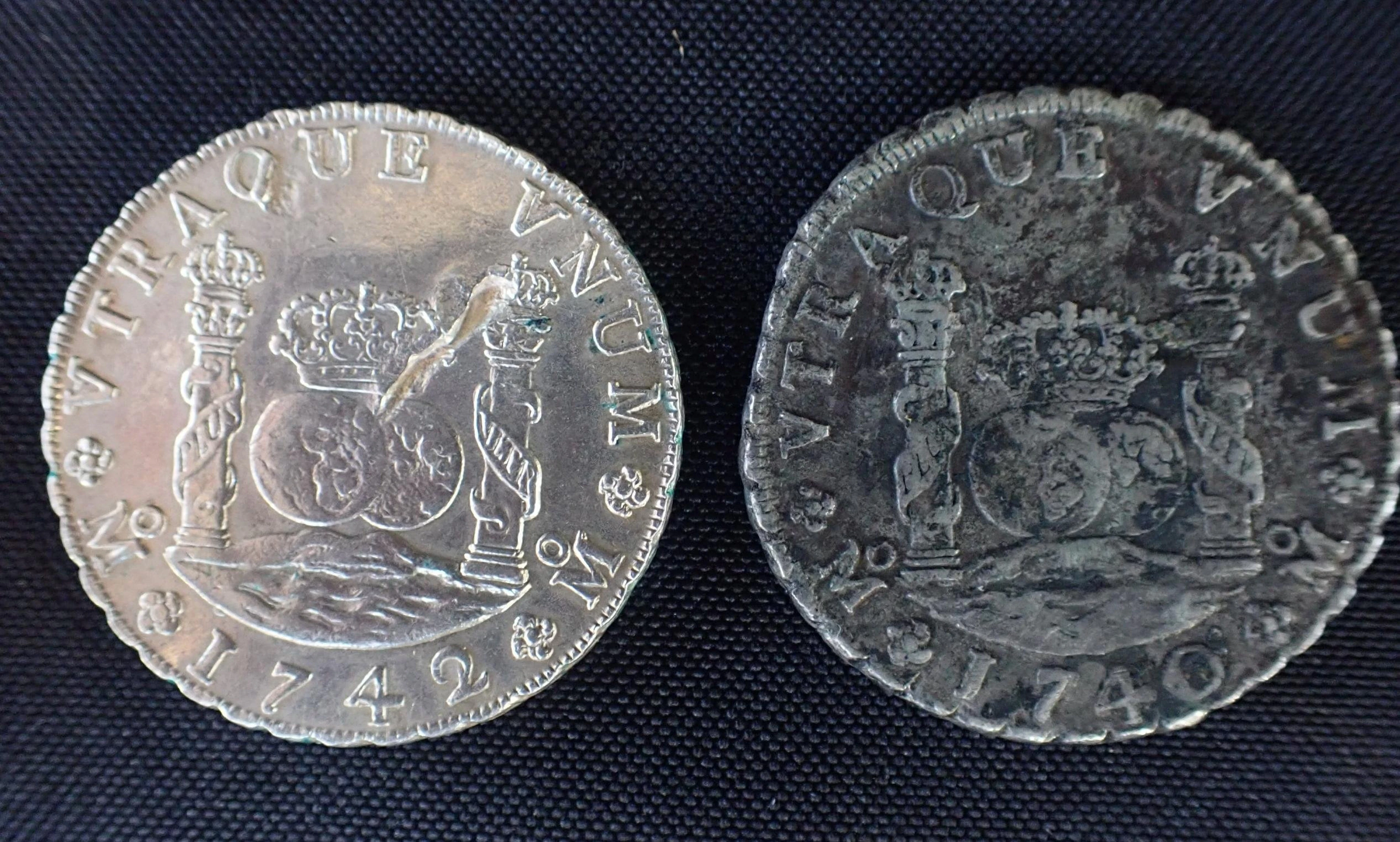 TW0 8 REALES COINS, PHILIP V, 1740 AND 1742