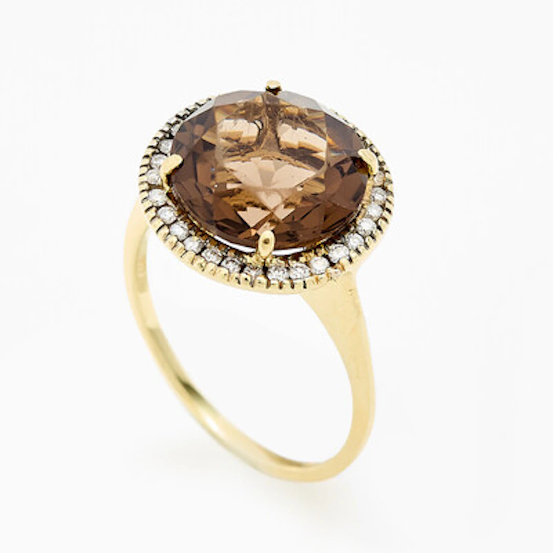 Ring med røkkvarts og diamanter