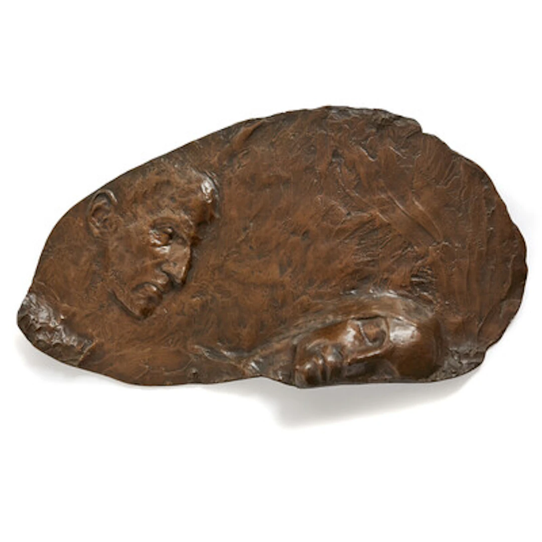 "To ansikter" 1894 Bronse, 66 x 37 x 8 cm Signert oppe til høyre: