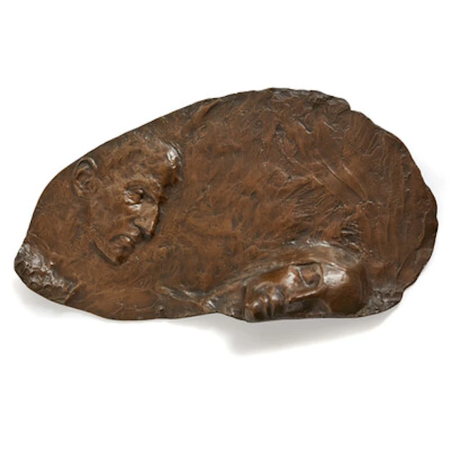 "To ansikter" 1894 Bronse, 66 x 37 x 8 cm Signert oppe til høyre: