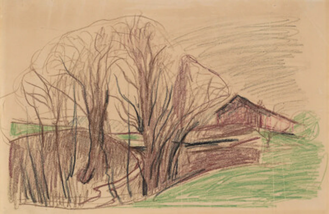 Drengestuen på Ekely, ca. 1925 Fargekritt på papir, 246 x 348 mm Usignert