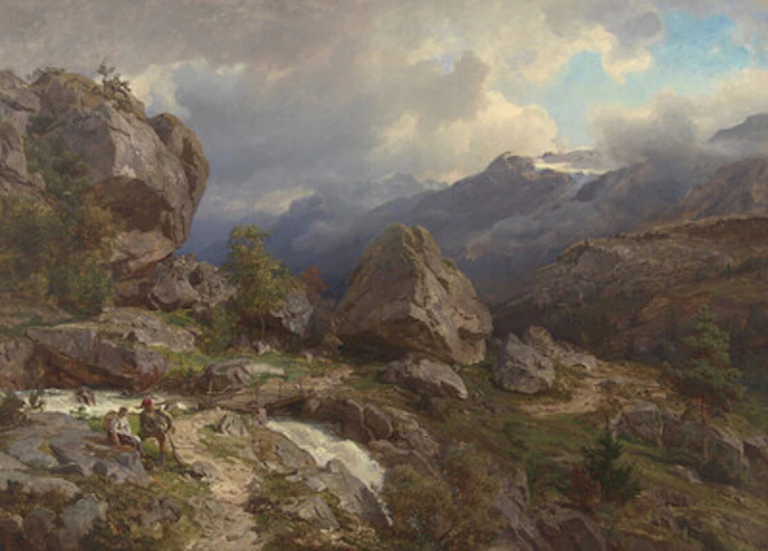 "Høyfjell" 1868 Olje på lerret, 140 x 195 cm Signert nede til venstre:
