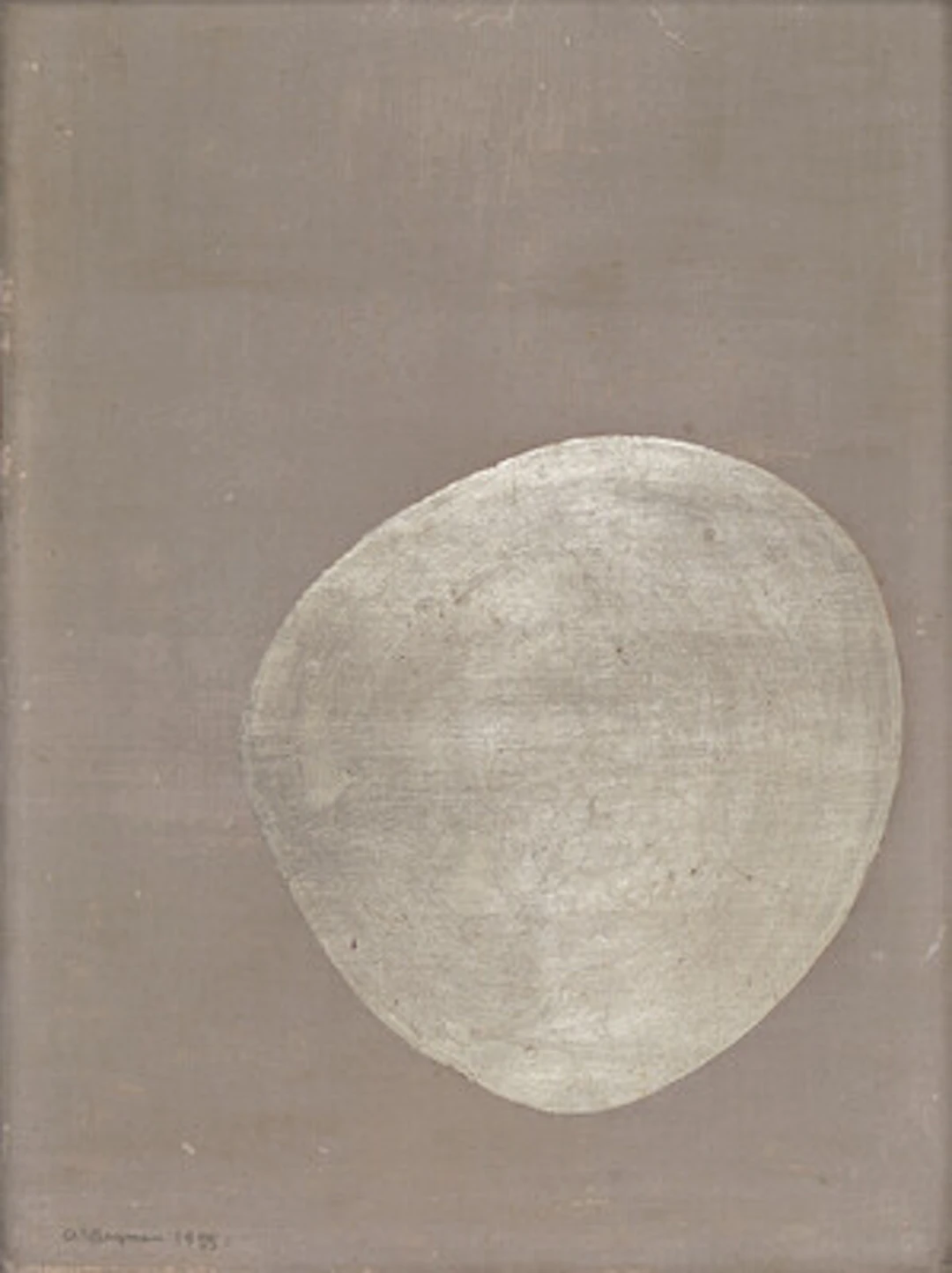 "Lune d'argent" 1955 Olje og metallfolie på plate, 32 x 23,5 cm Signert