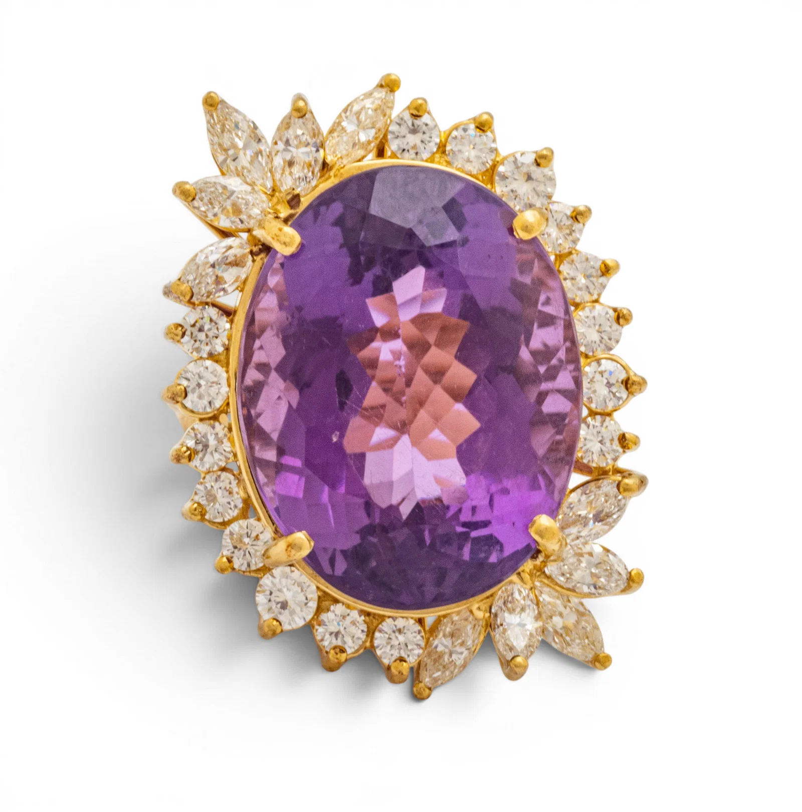 18k Yellow Gold, Amethyst, and Diamond Cocktail Ring Size 6.5 16.1 g