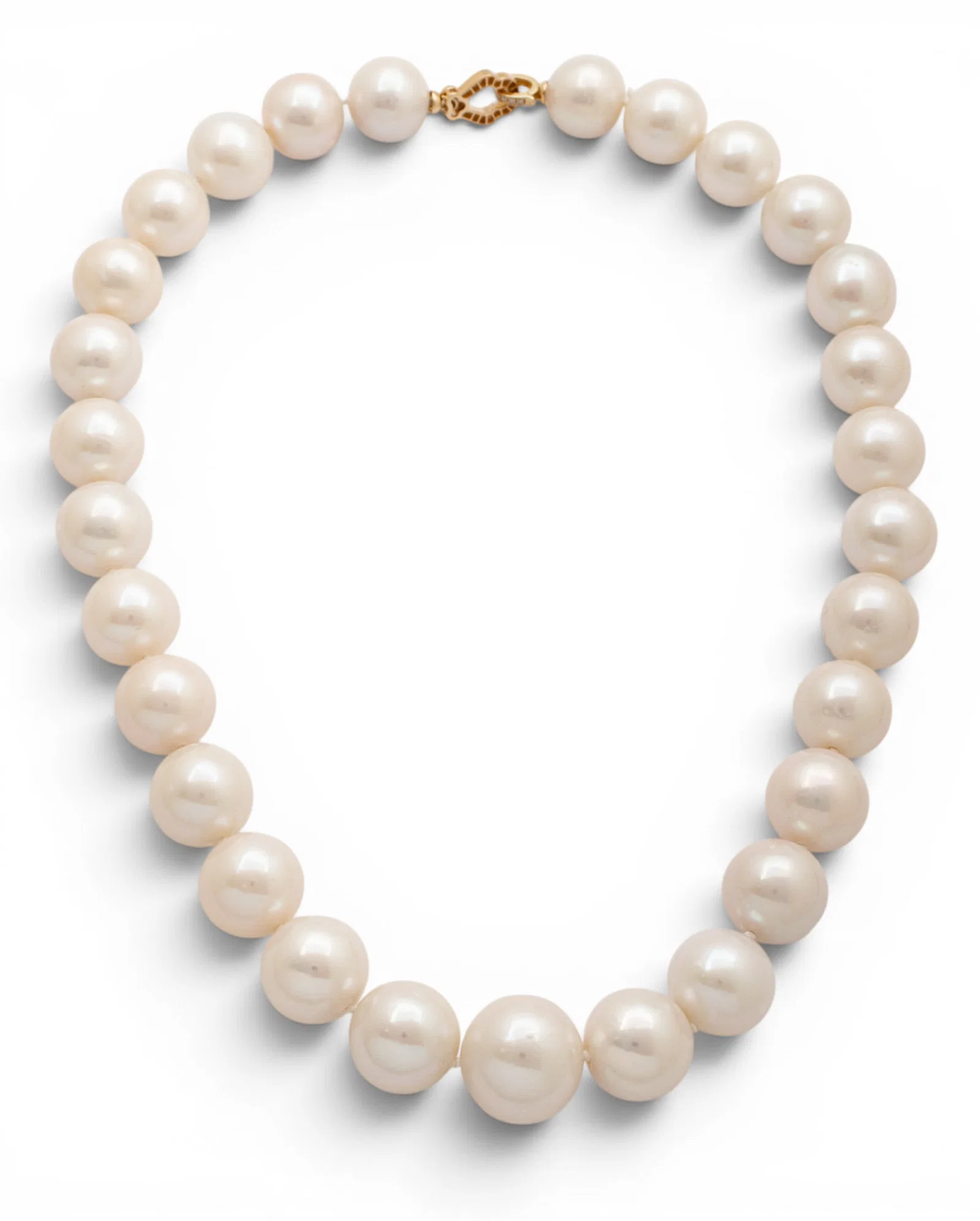 14k Yellow Gold and Diamond Clasp, Cultured Pearl Necklace L 16" 102.2 g