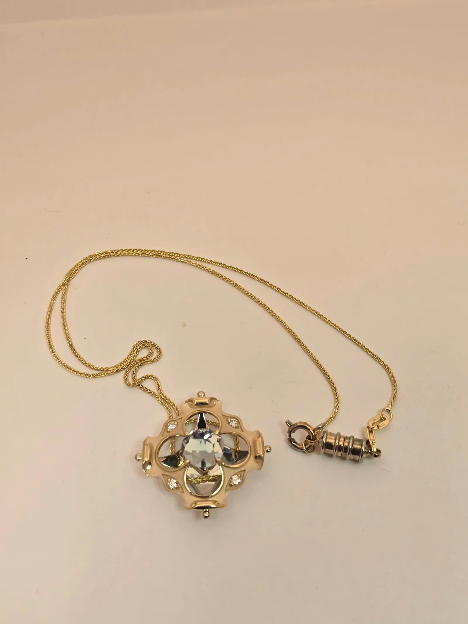 Galatea 14k Yellow Gold, Aquamarine, Emerald, Ruby, and Diamond Kaleidoscope
