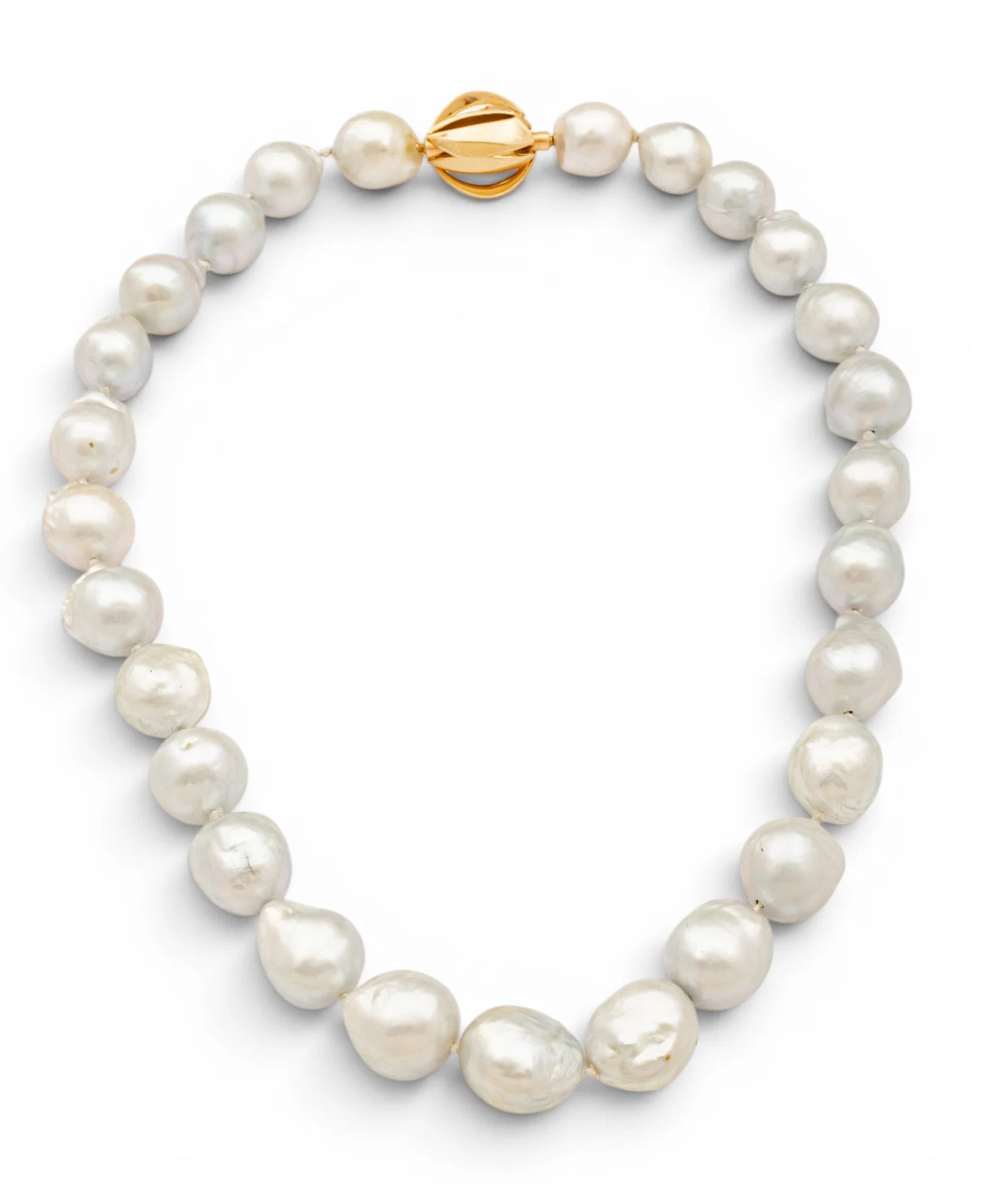 14k Yellow Gold and Diamond Clasp, Baroque South Sea Pearl Necklace L 20"