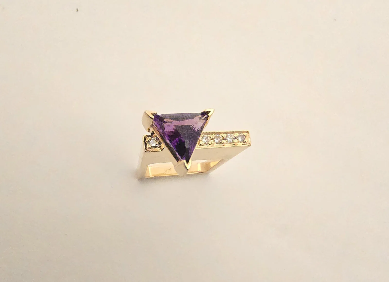 Trisko Jewelry Modernist 14k Yellow Gold, Amethyst, and Diamond Ring