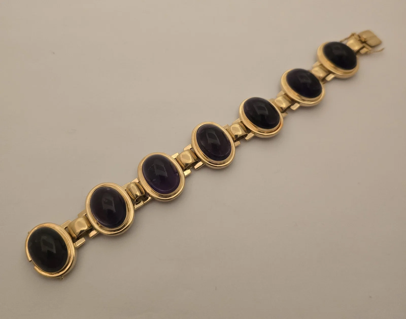 18k Yellow Gold and Amethyst Link Bracelet L 7" 70.2 g