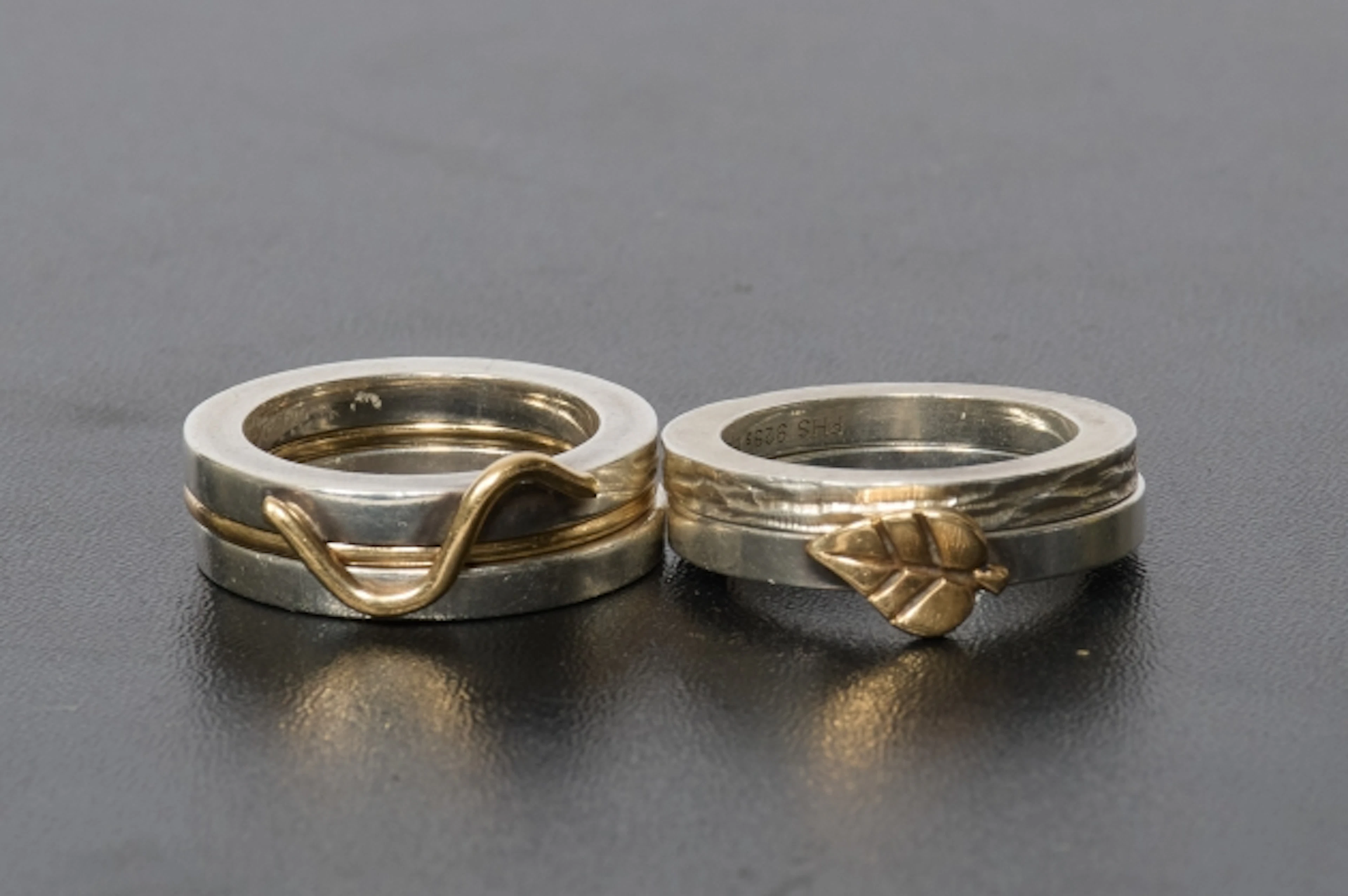Ringar, Frits Heiring Sörensen, silver, samt 14-k guld