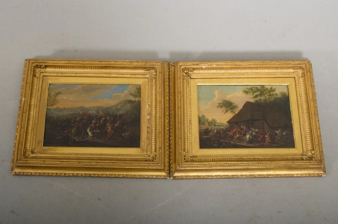 Oljor på duk, uppklistrad på pannå, 17/1800-tal