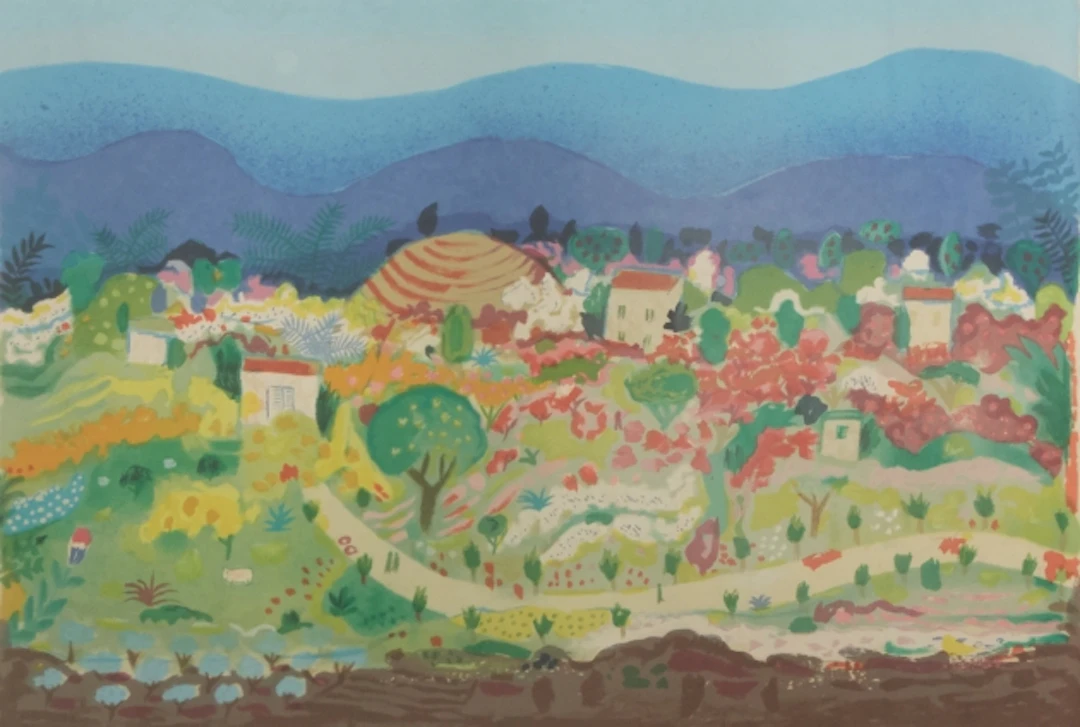 Färglitografi, "De blå bergen", Lennart Jirlow