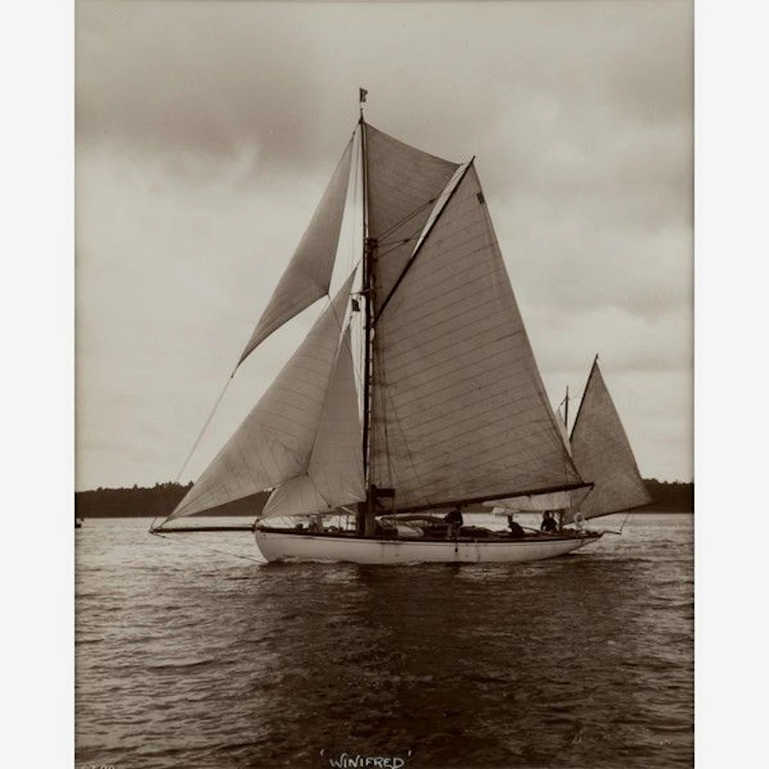 Yacht Winifred, Yawl, early silver photographic print by Beken of Cowes.