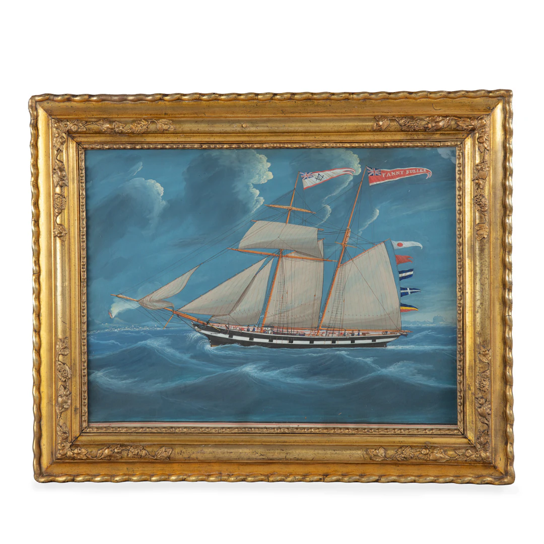 A fine Gouache of the Fanny Buller trading ship off the Italian coast