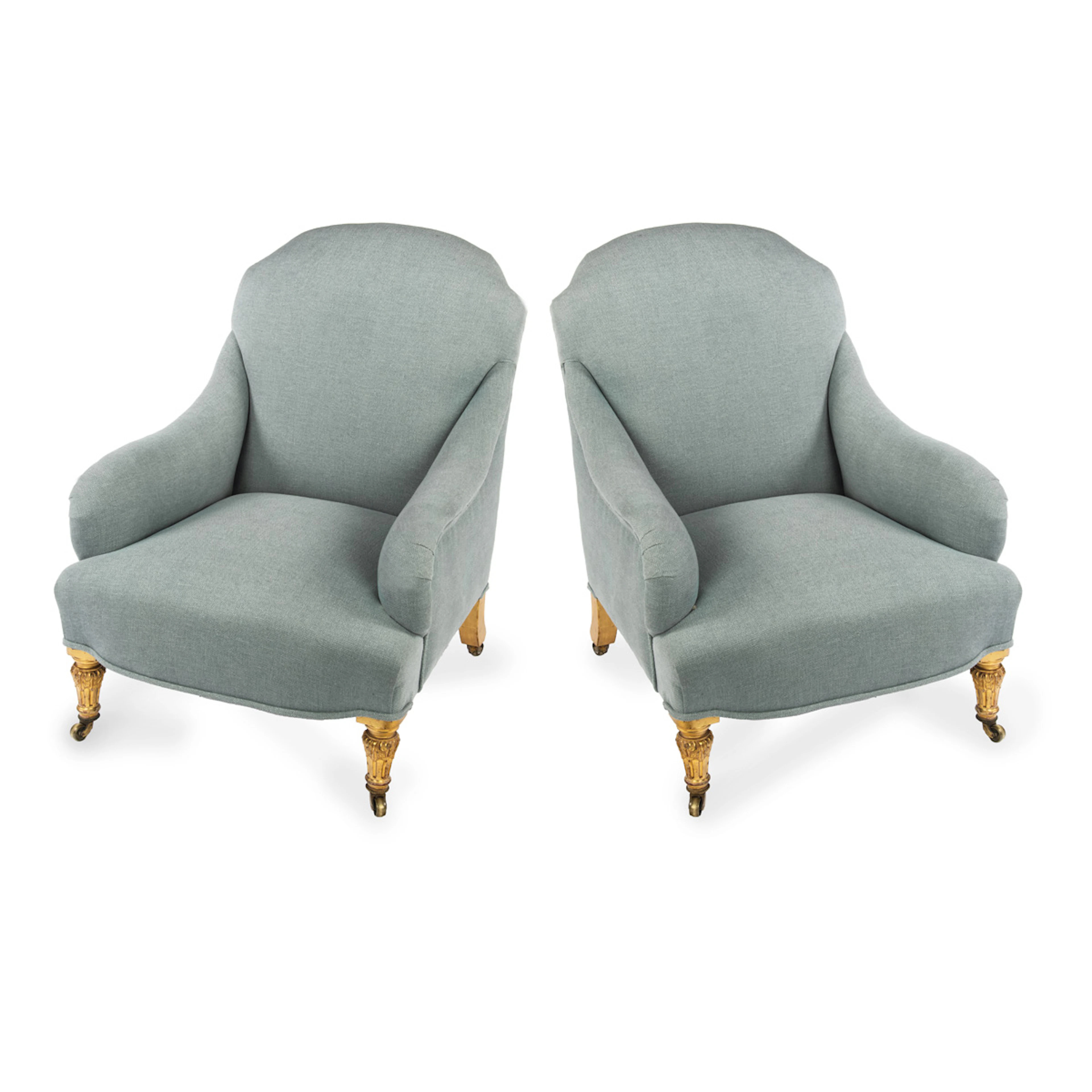 A Very Fine Pair of 19th-Century Giltwood Tub Armchairs or Bergères