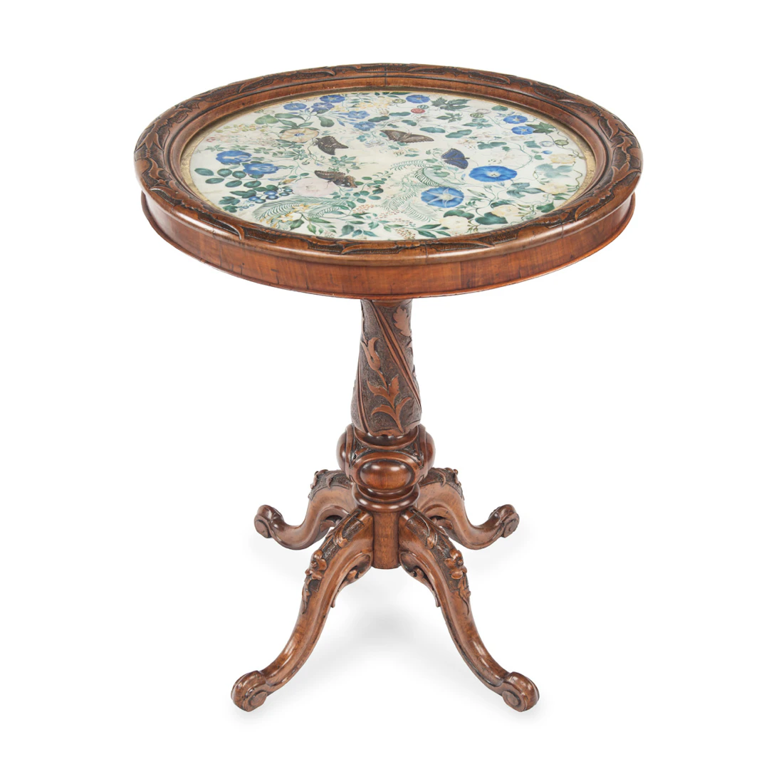 A Fine Early Victorian Walnut Occasional Table with Inset Watercolour