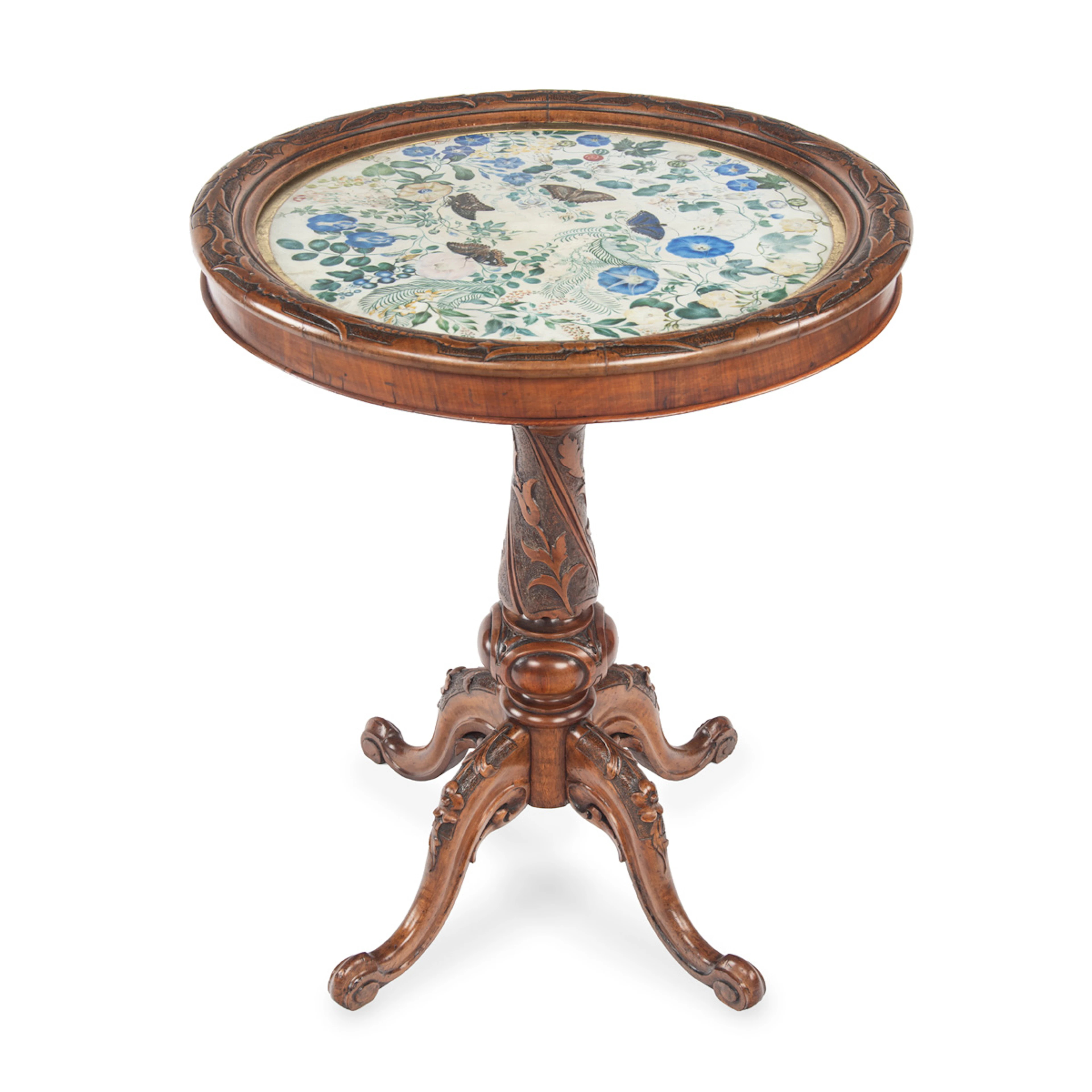 A Fine Early Victorian Walnut Occasional Table with Inset Watercolour
