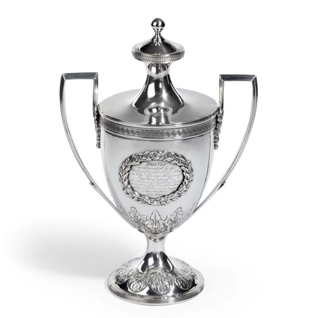 George III Lloyds Patriotic Fund silver and silver gilt vase and cover
