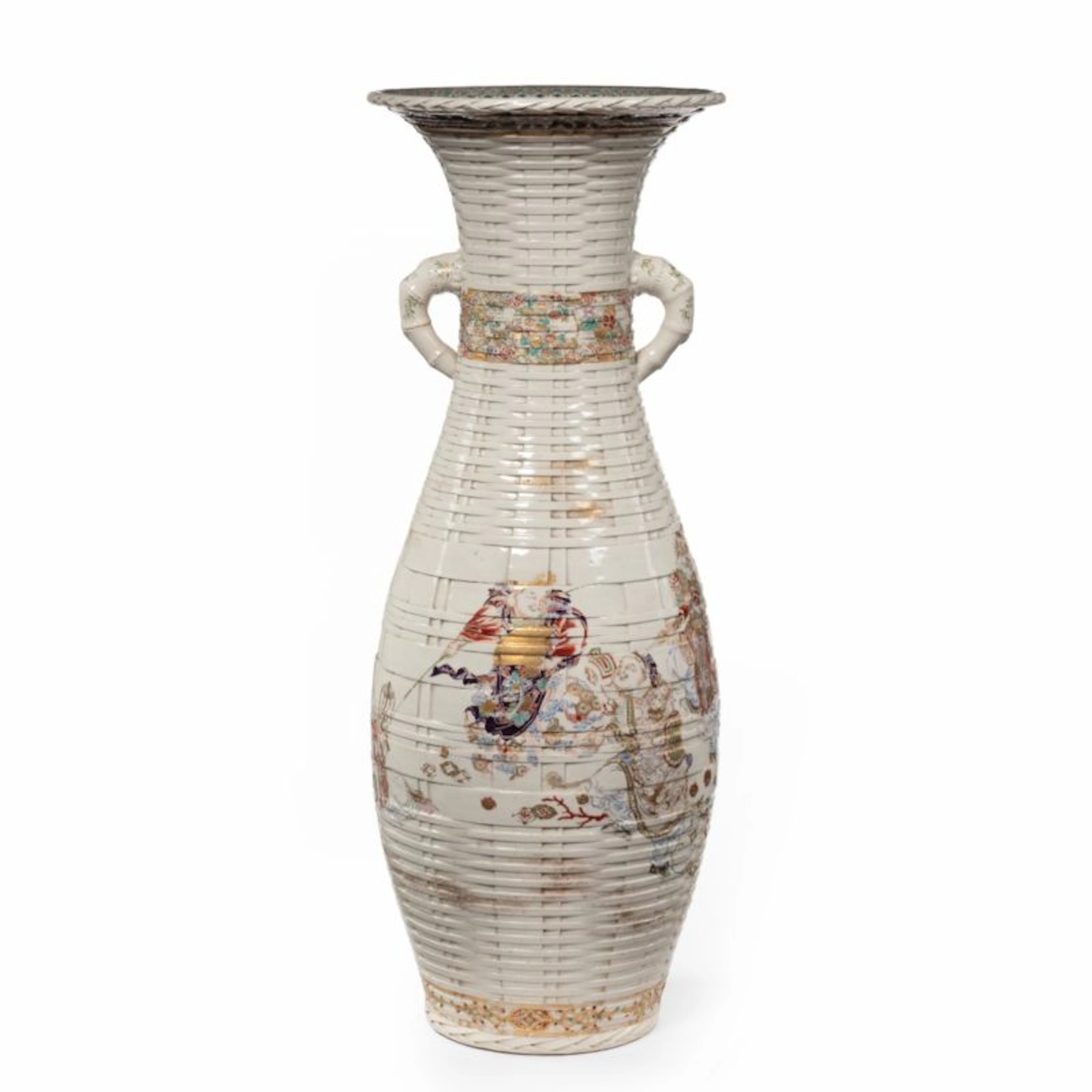 A large Meiji period Satsuma earthenware floor vase
