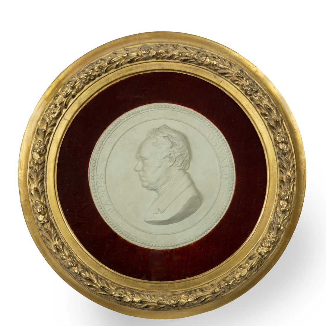 A framed plaster portrait plaque of the Glasgow Reformist MP James