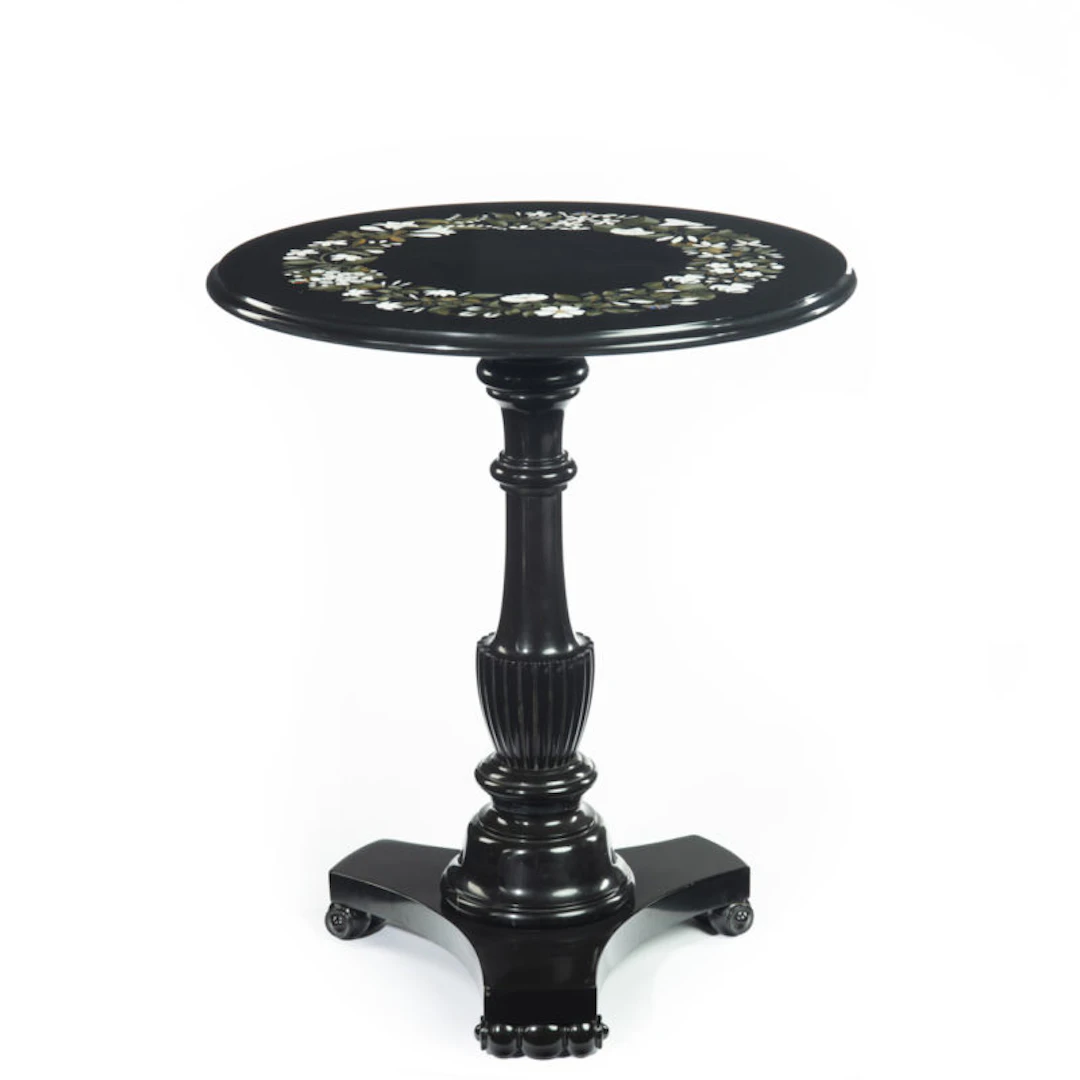 A circular Derbyshire Black Marble pietra dura table, attributed to Tomlinson