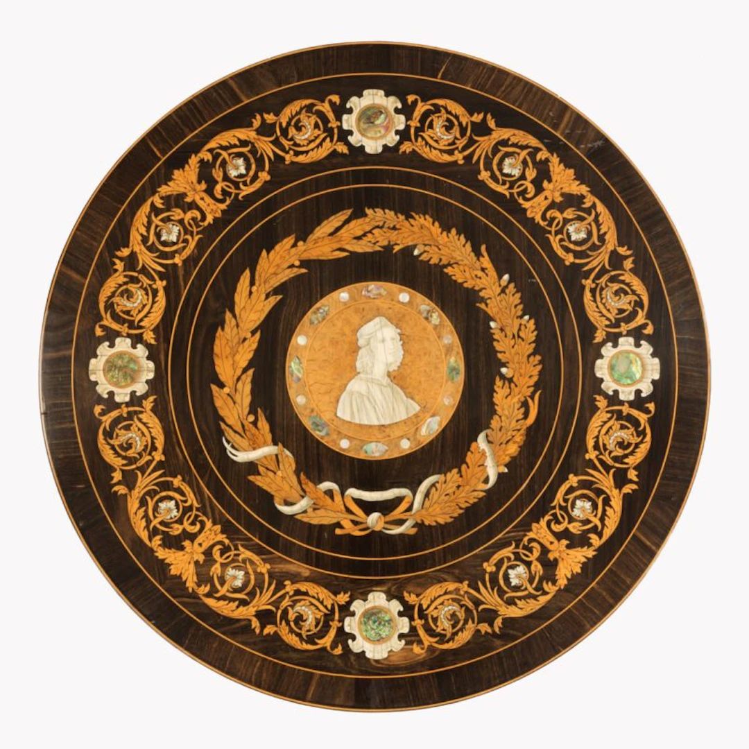 A decorative intarsia roundel in the Renaissance style, attributed