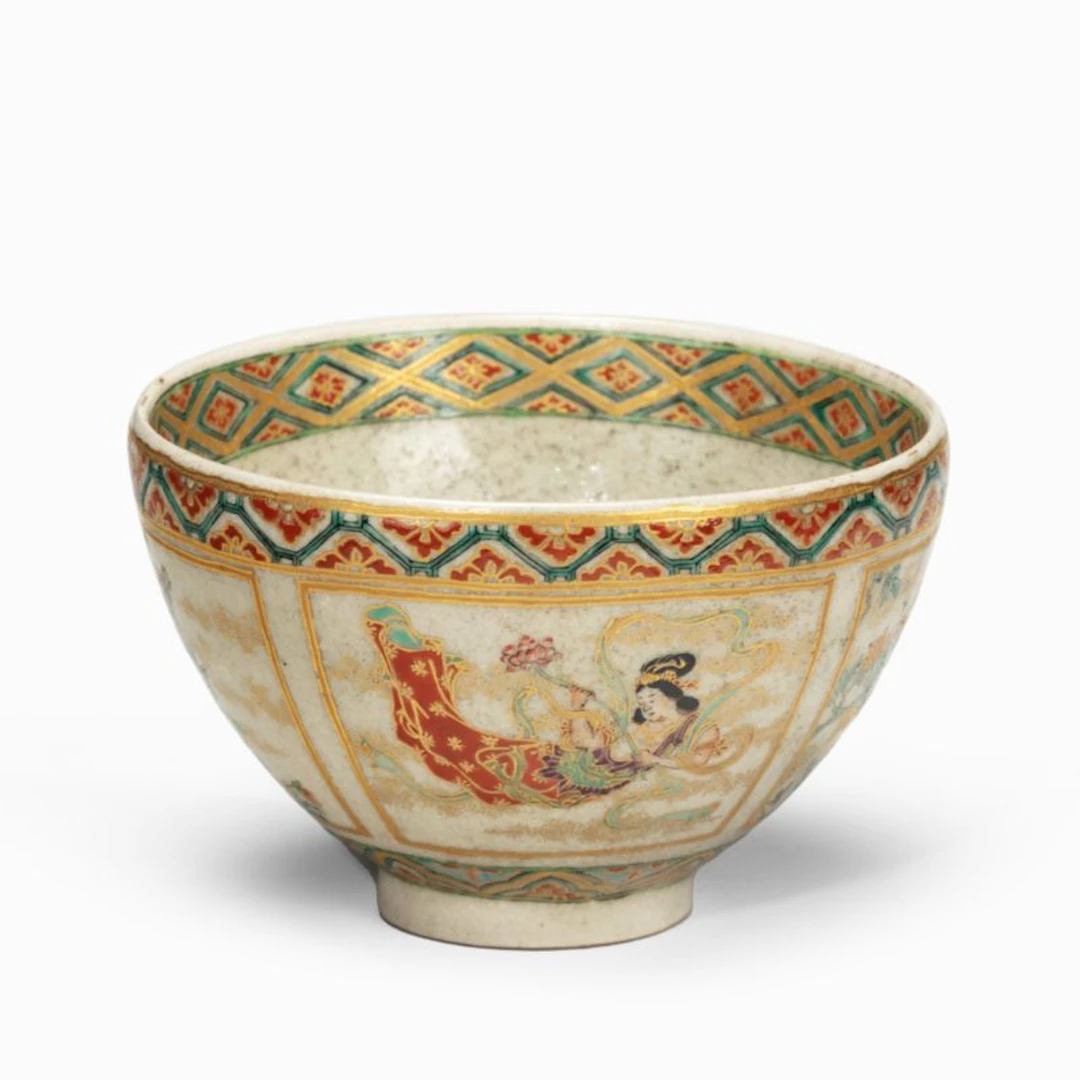 A small Satsuma earthenware tea bowl