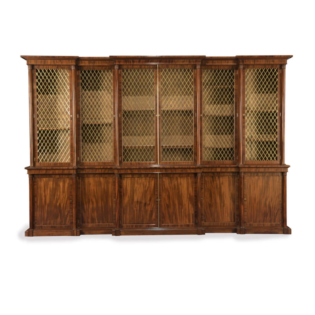 A large and impressive late Regency six door mahogany bookcase attributed