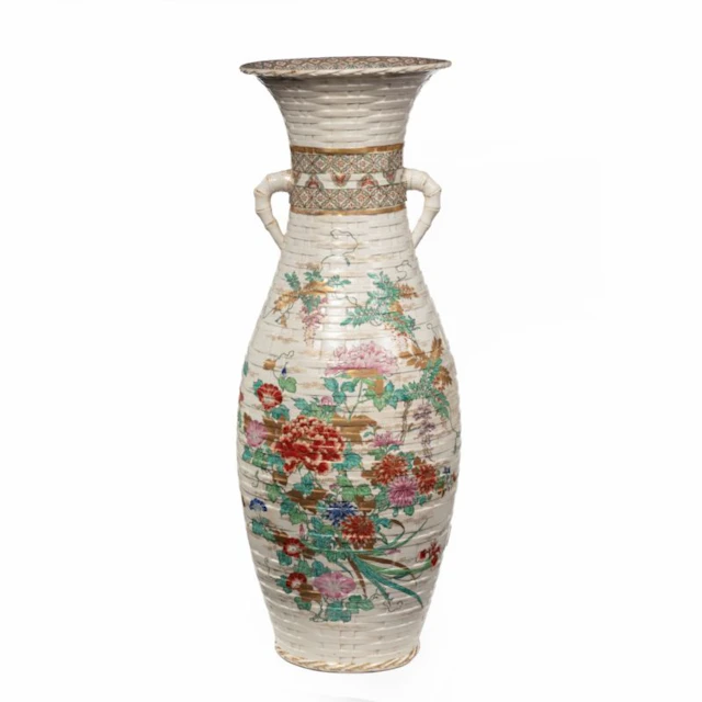 A large Meiji period Satsuma earthenware floor vase