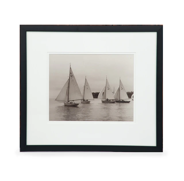 A gelatine print of boats in light airs sailing in the 1954 Cowes regatta