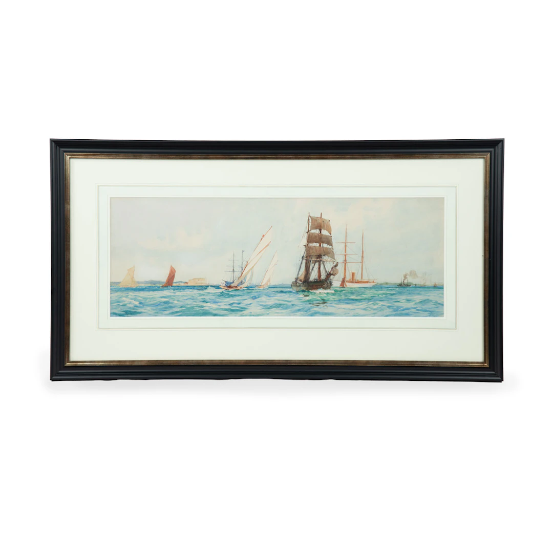 A signed Water colour by Charles Dixon of yachts of Calshot in the Solent.