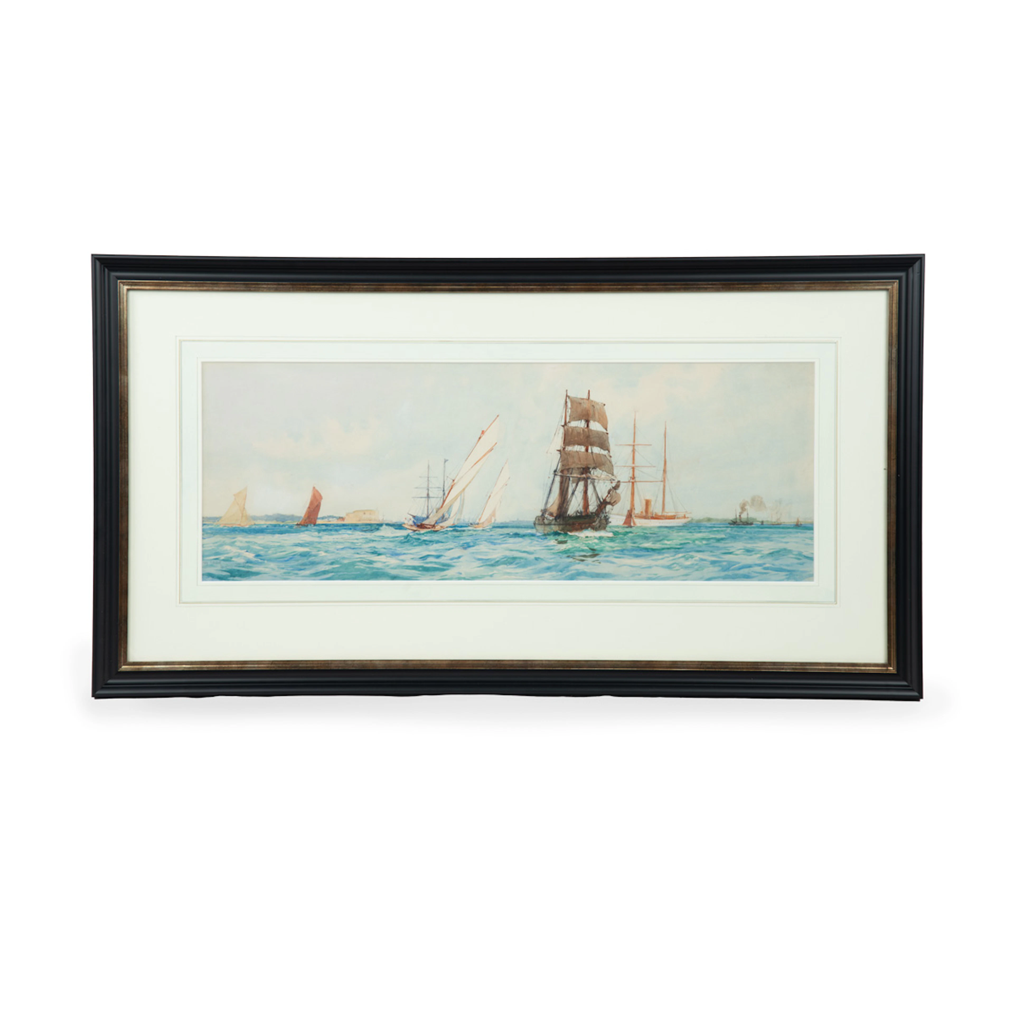 A signed Water colour by Charles Dixon of yachts of Calshot in the Solent.