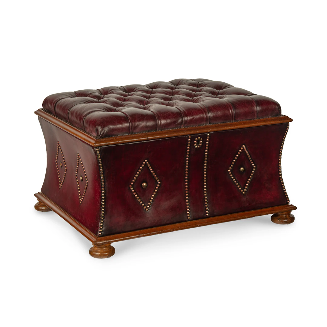 A late Victorian mahogany leathered box stool or Ottoman