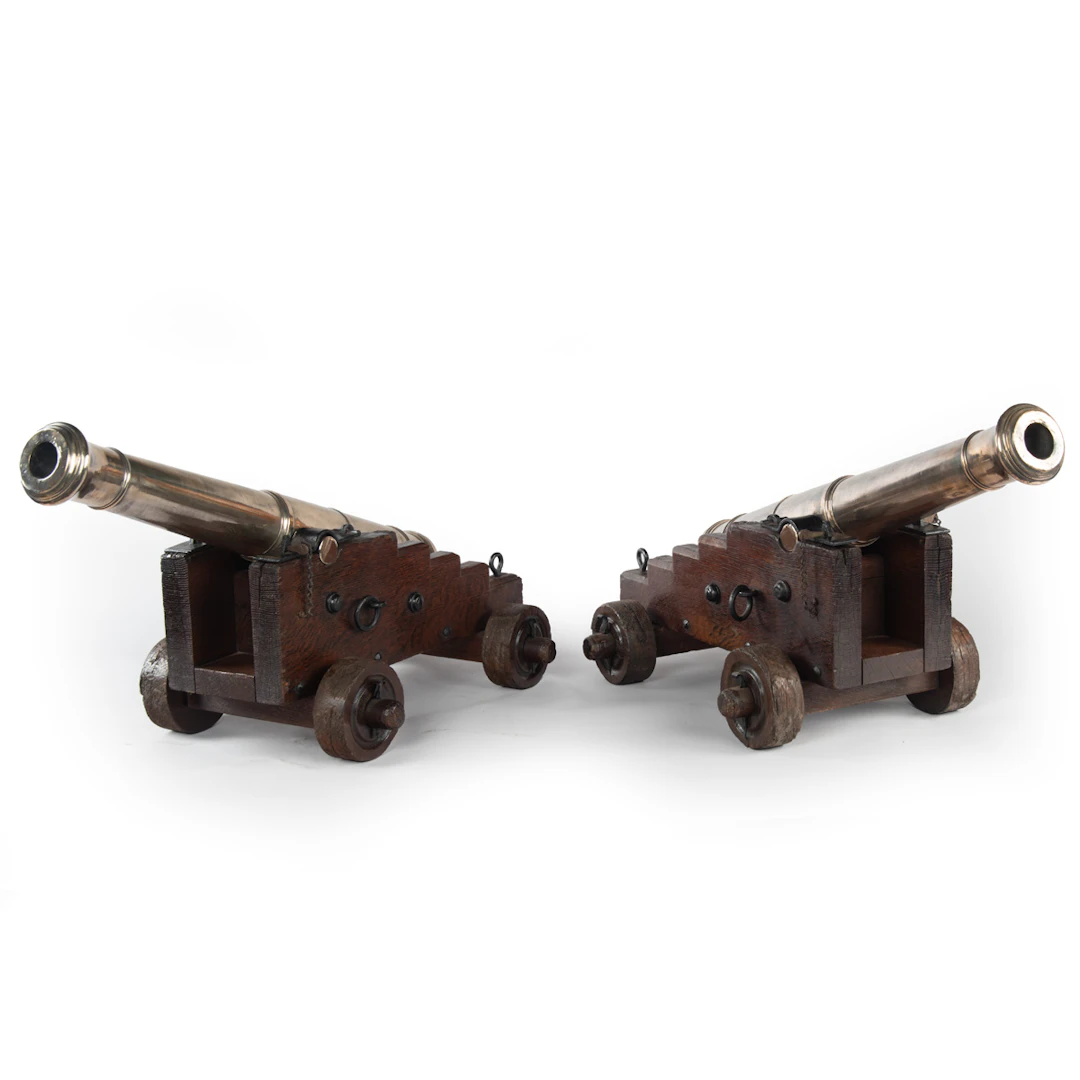 A Fine Pair of 19th Century Bronze 5 Stage Ships Cannons With Flared
