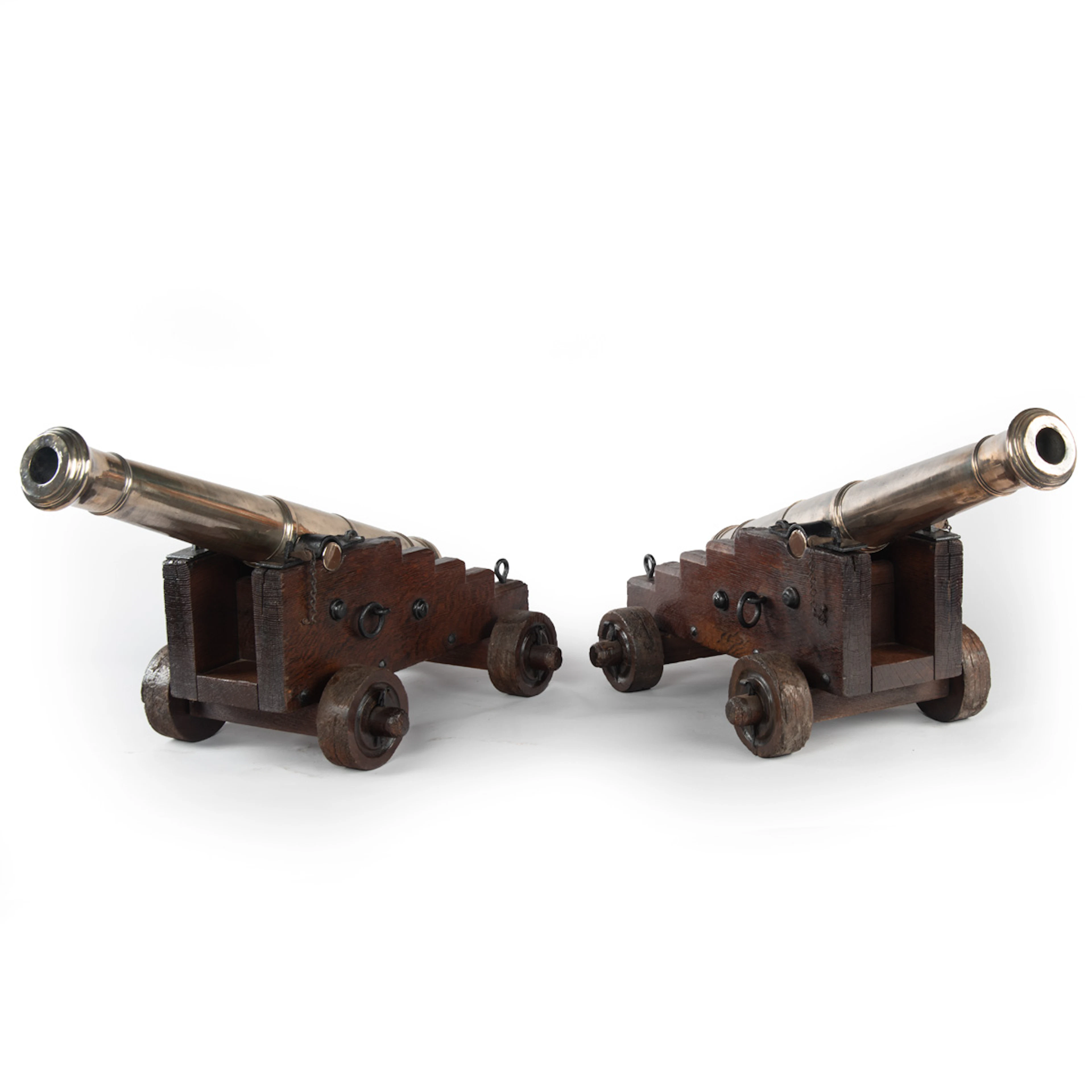 A Fine Pair of 19th Century Bronze 5 Stage Ships Cannons With Flared