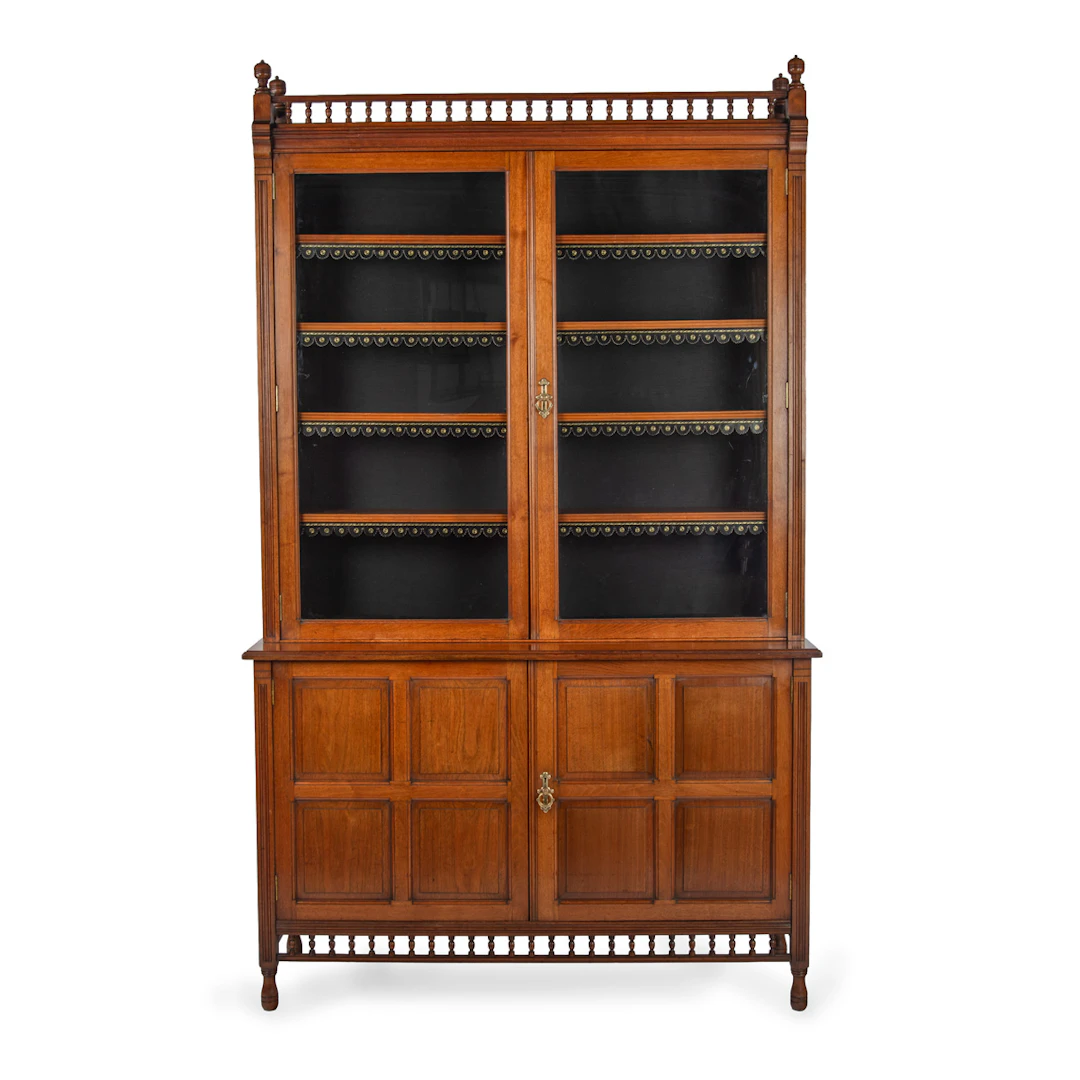 A Late 19th Century Walnut Glazed Cupboard Bookcase Stamped Shoelbred