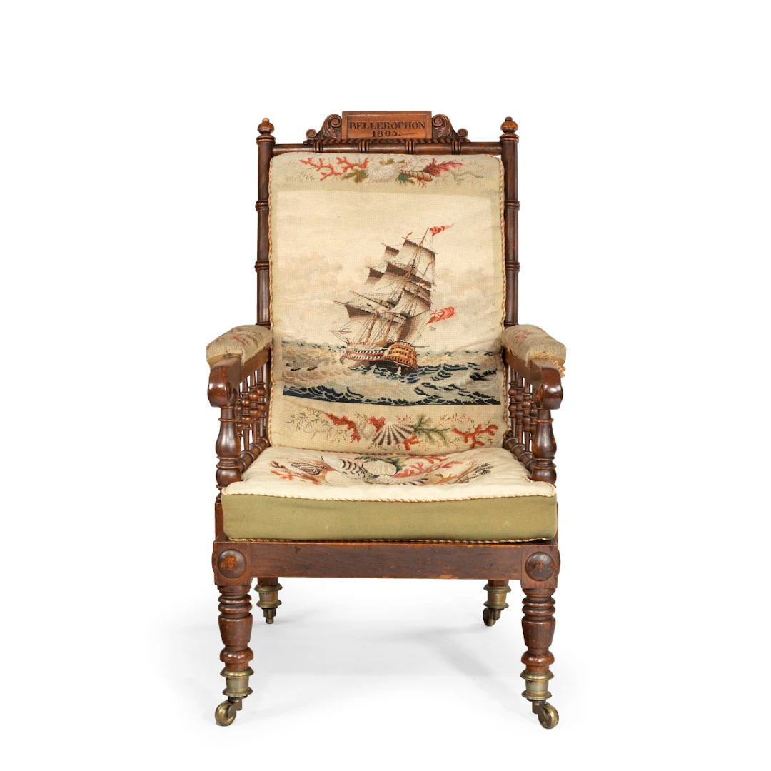 An HMS Bellerophon oak armchair, Circa 1836