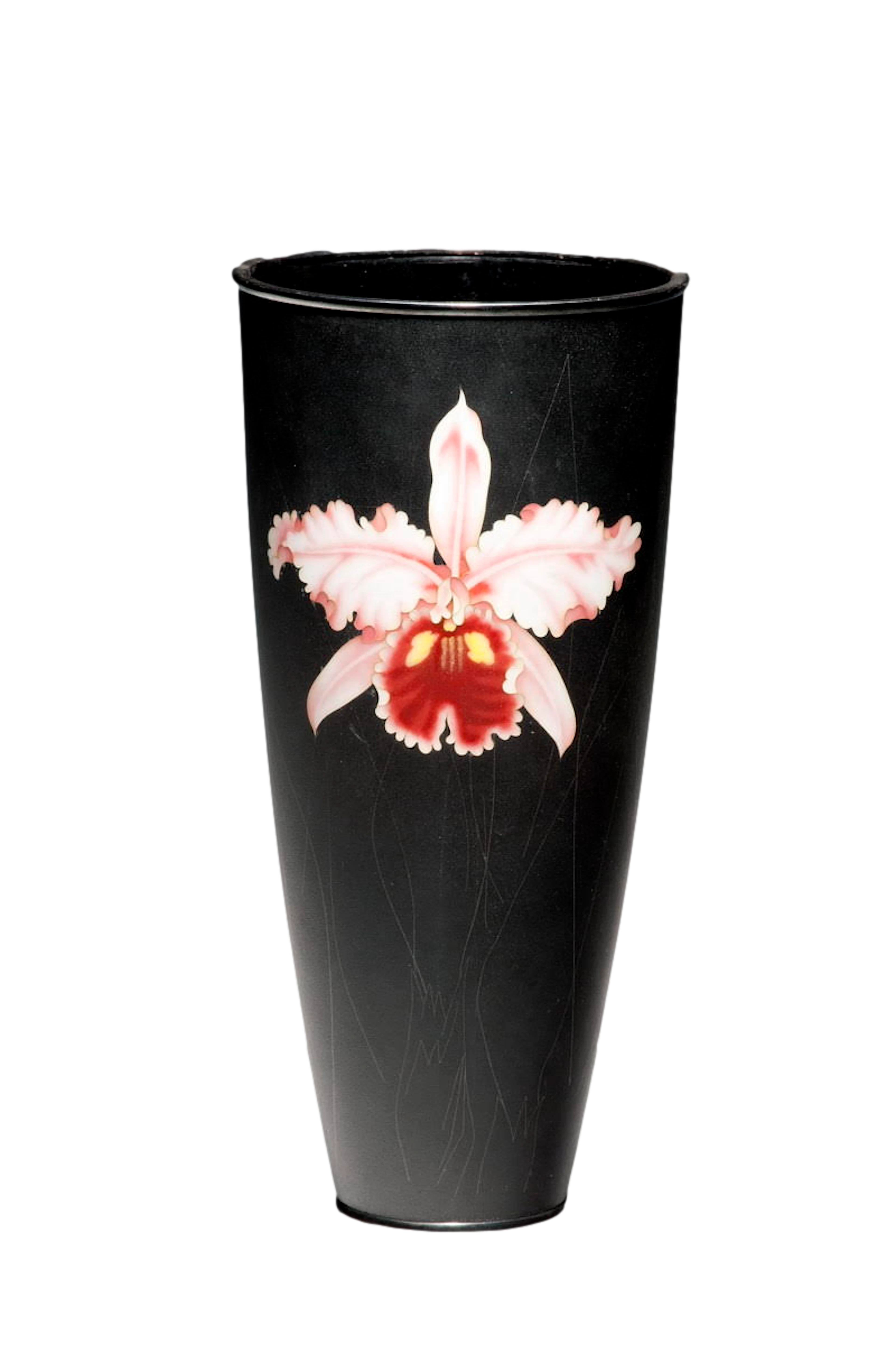 A Japanese orchid vase by Ando, Showa period