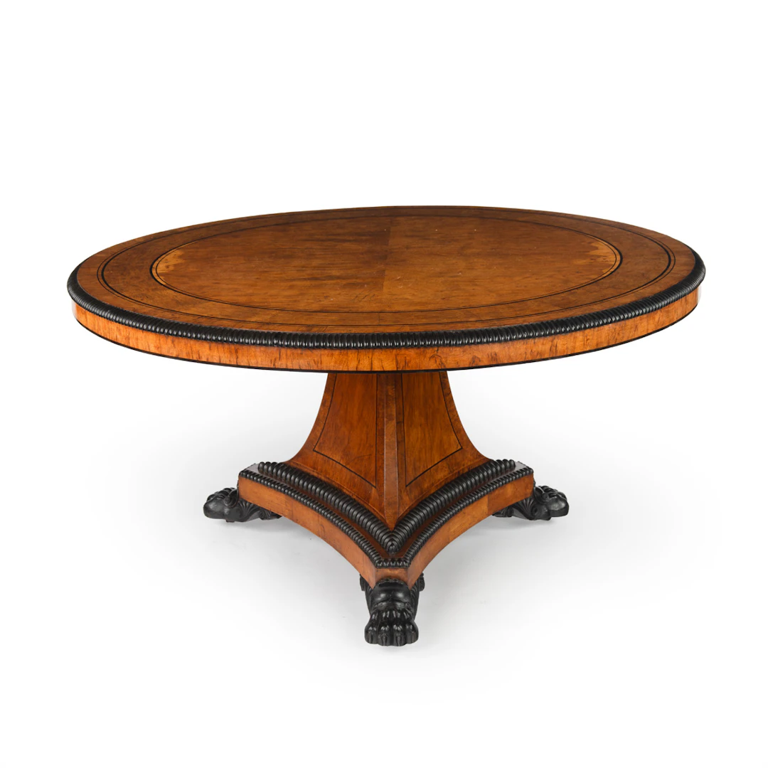 A Fine and Important Regency Pollard Oak and Ebony Centre Table Relating