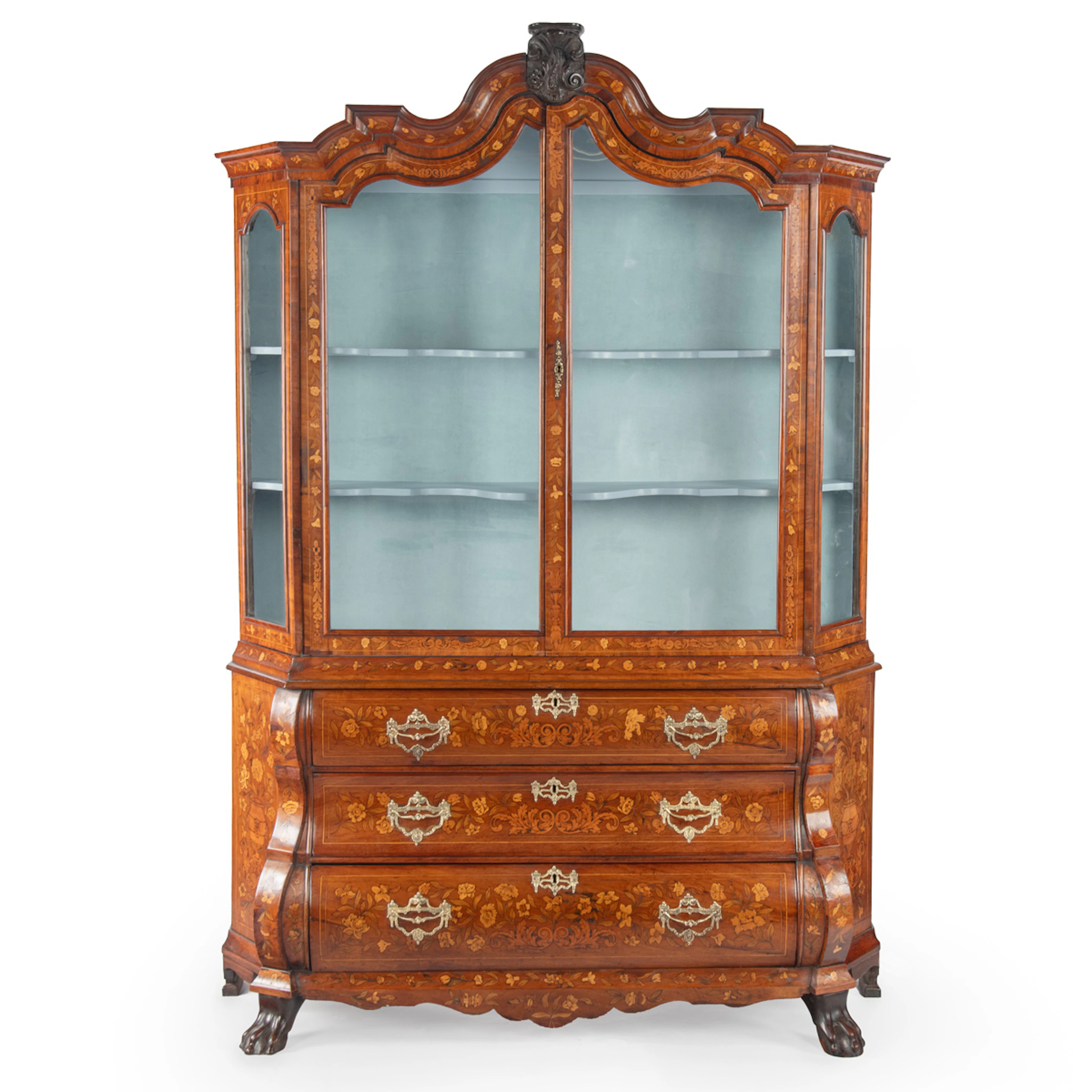 Late 18th Century Dutch walnut marquetry shaped display cabinet
