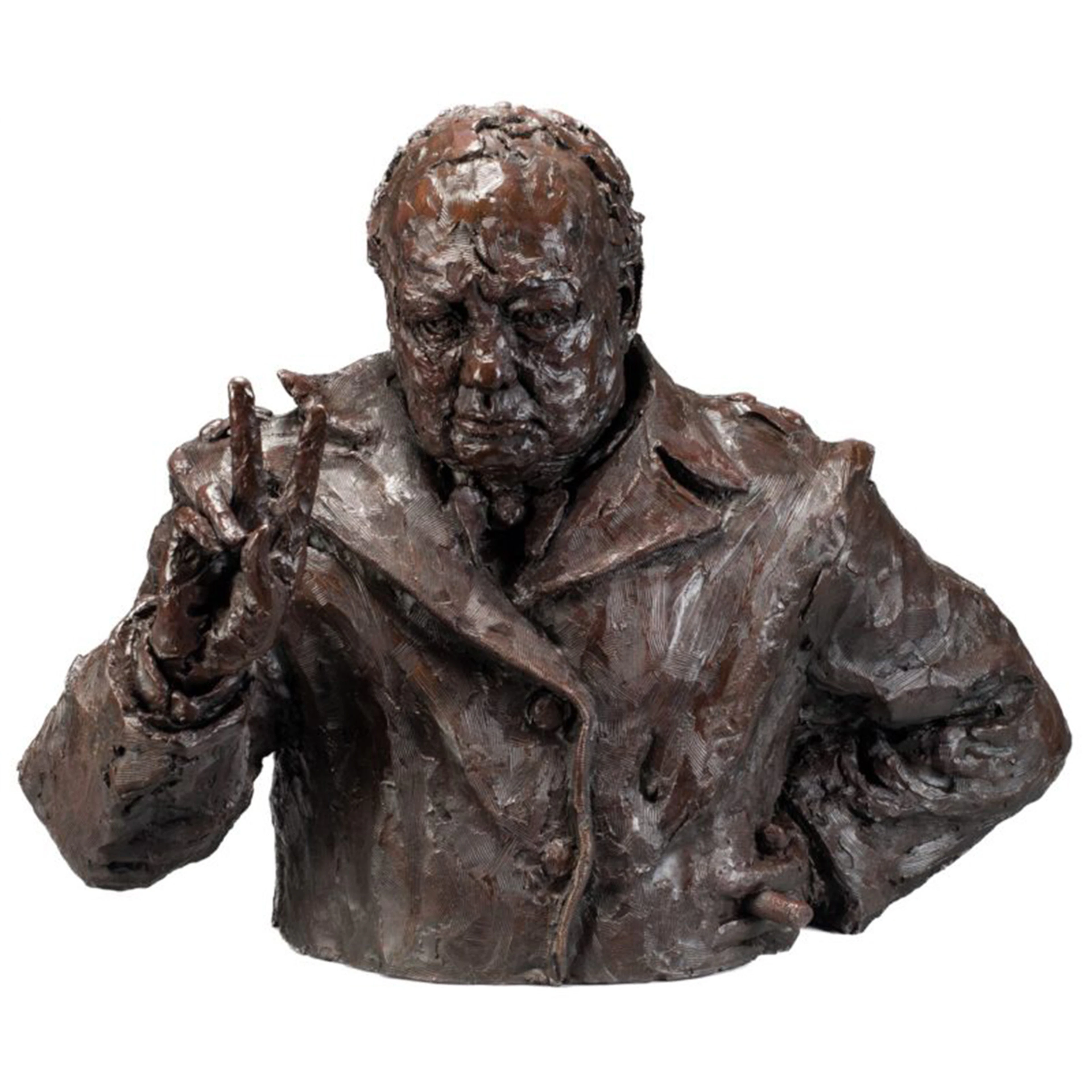 A bronze portrait of Sir Winston Churchill by Rufus Martin, 2023