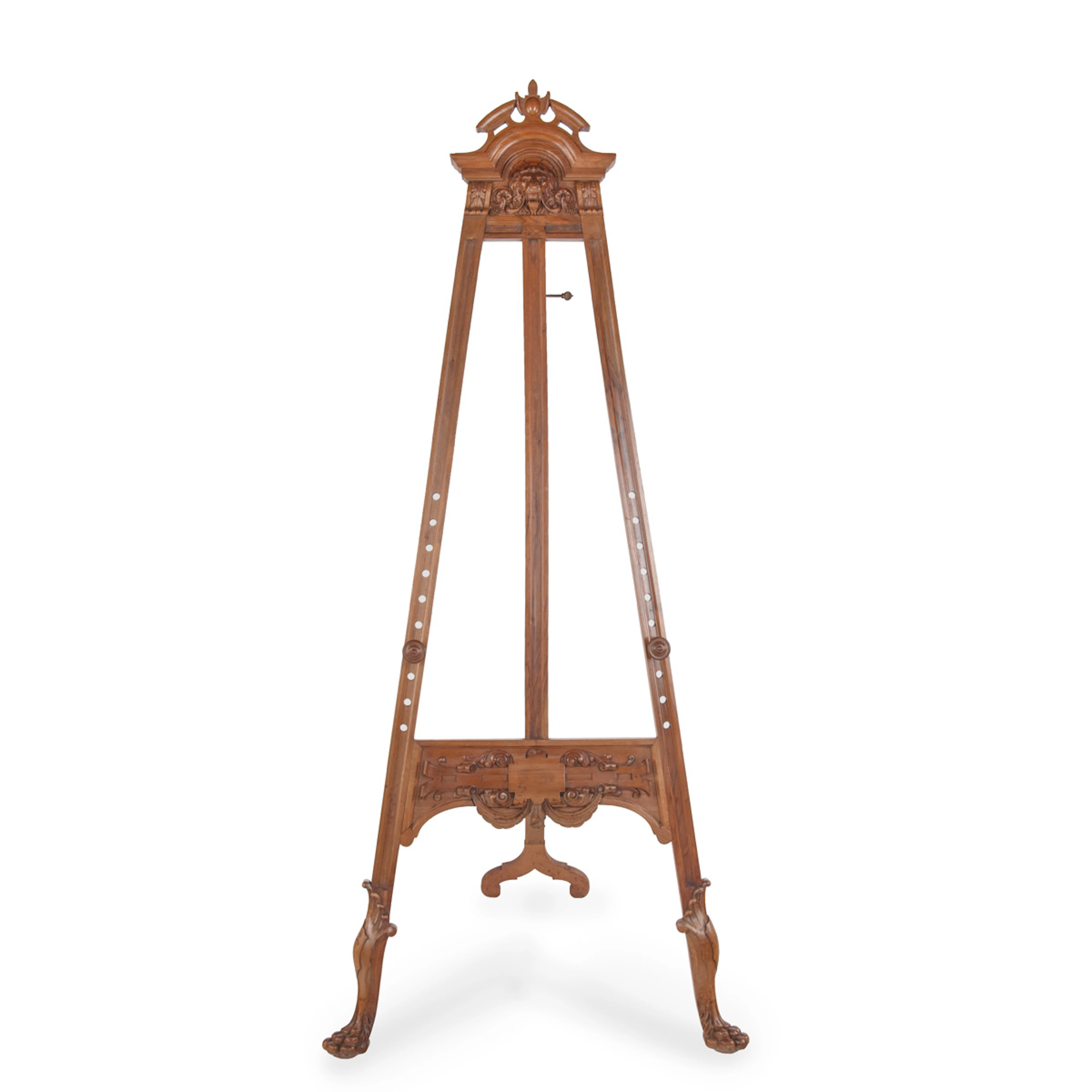 An Extremely Fine French Walnut Adjustable Easel with Carved Lion Mask, c.1870