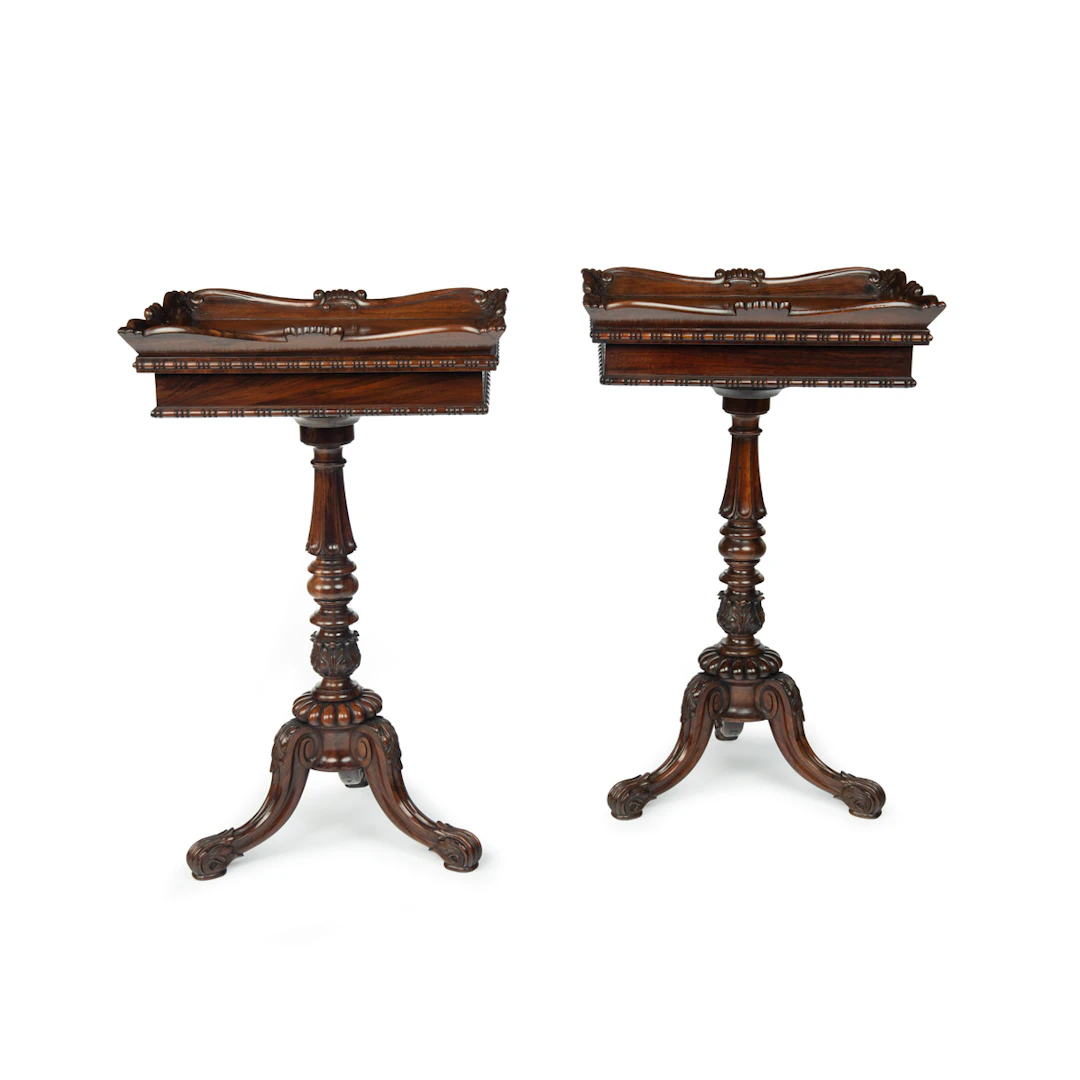 A pair of George IV rosewood flower or crocus tables, attributed to Gillows