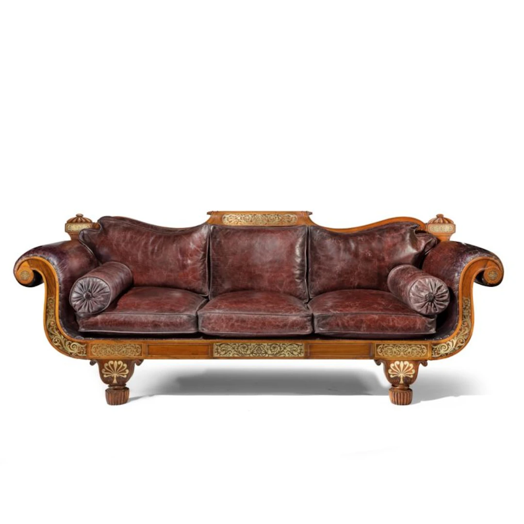 A George IV brass inlaid rosewood country house three-seater sofa