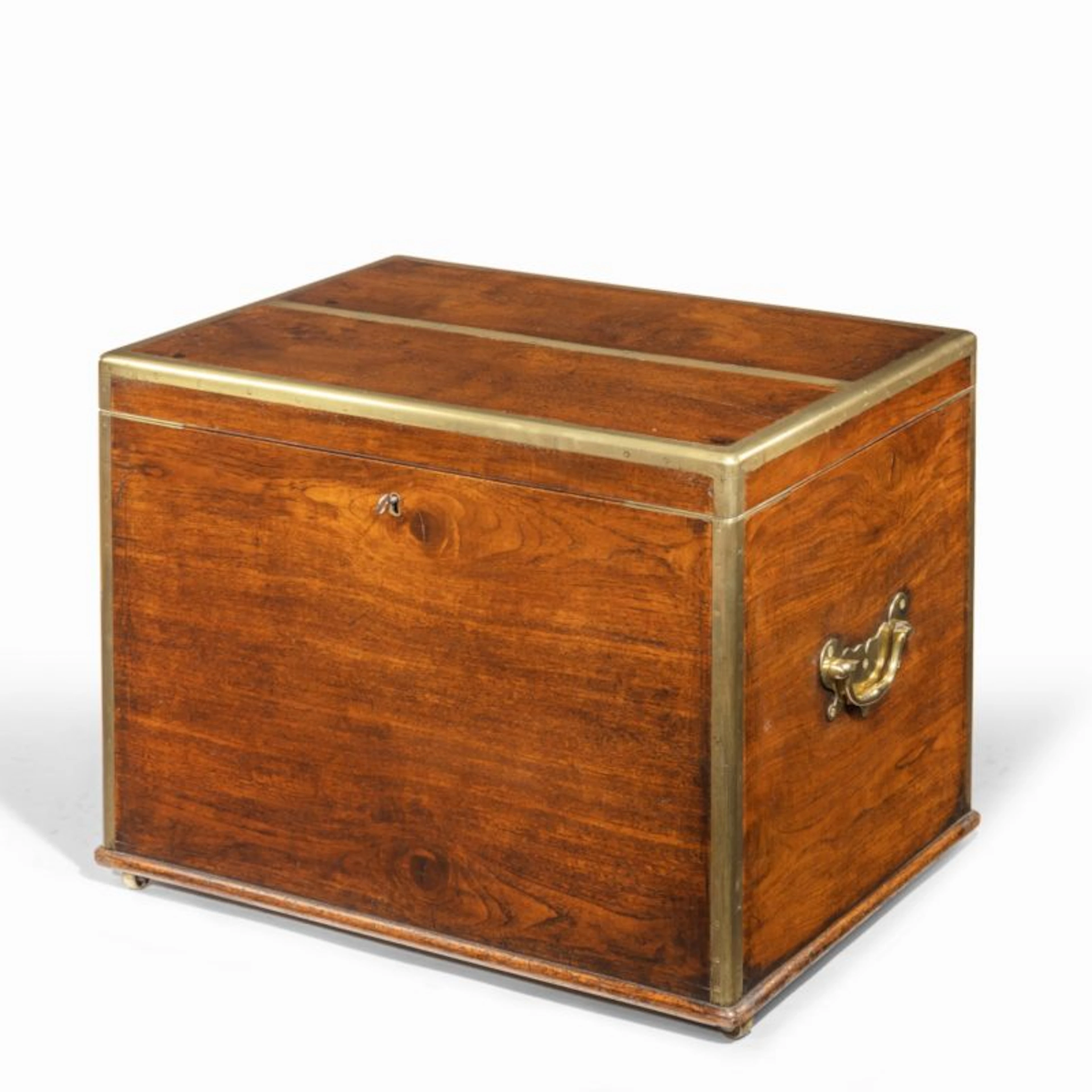 A very robust brassbound William IV Anglo-Chinese padouk silver chest