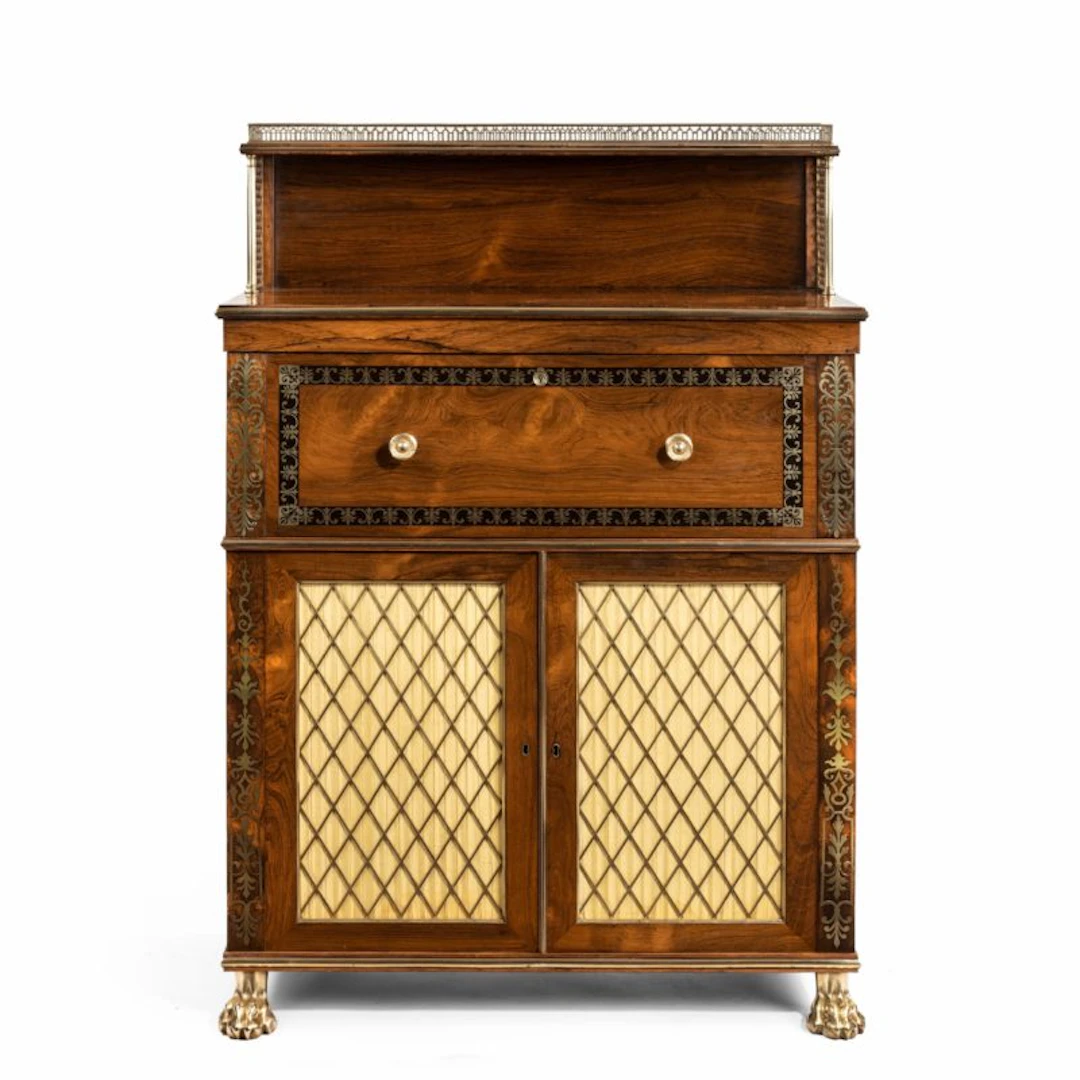 A Regency brass-inlaid rosewood secretaire cabinet