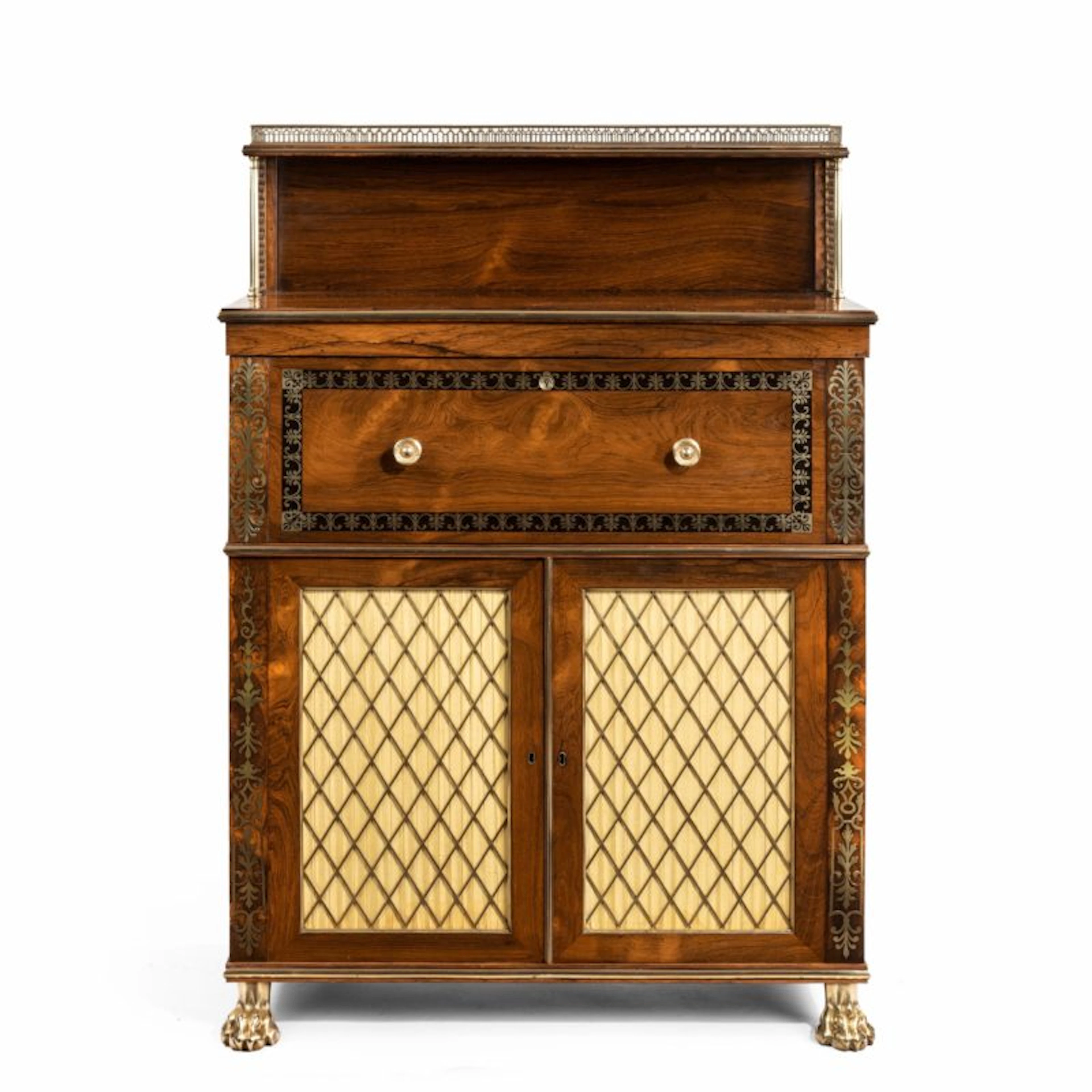 A Regency brass-inlaid rosewood secretaire cabinet