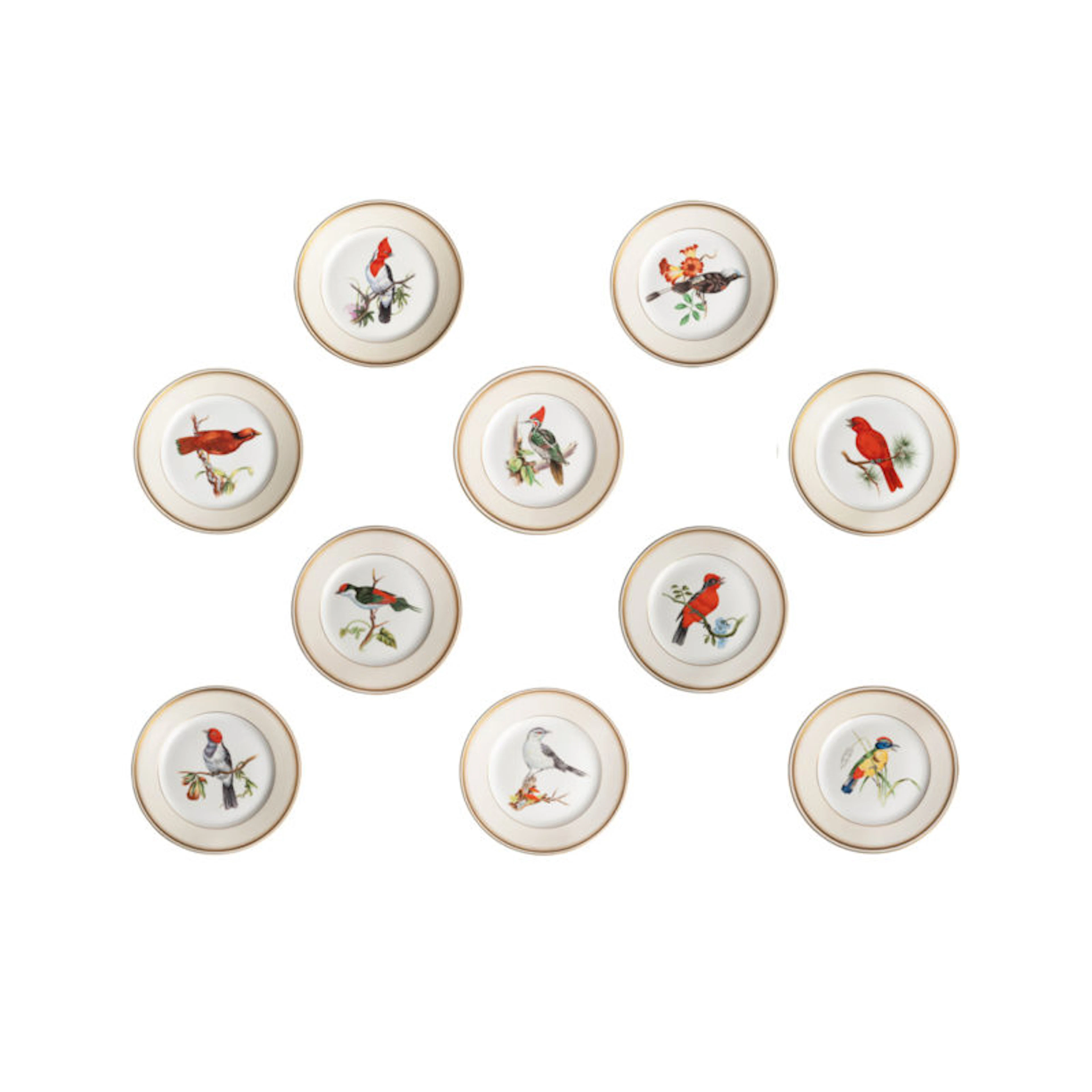 A set of 10 hand painted porcelain Vista Alegre dessert plates