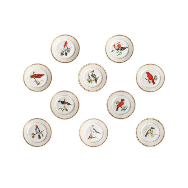 A set of 10 hand painted porcelain Vista Alegre dessert plates